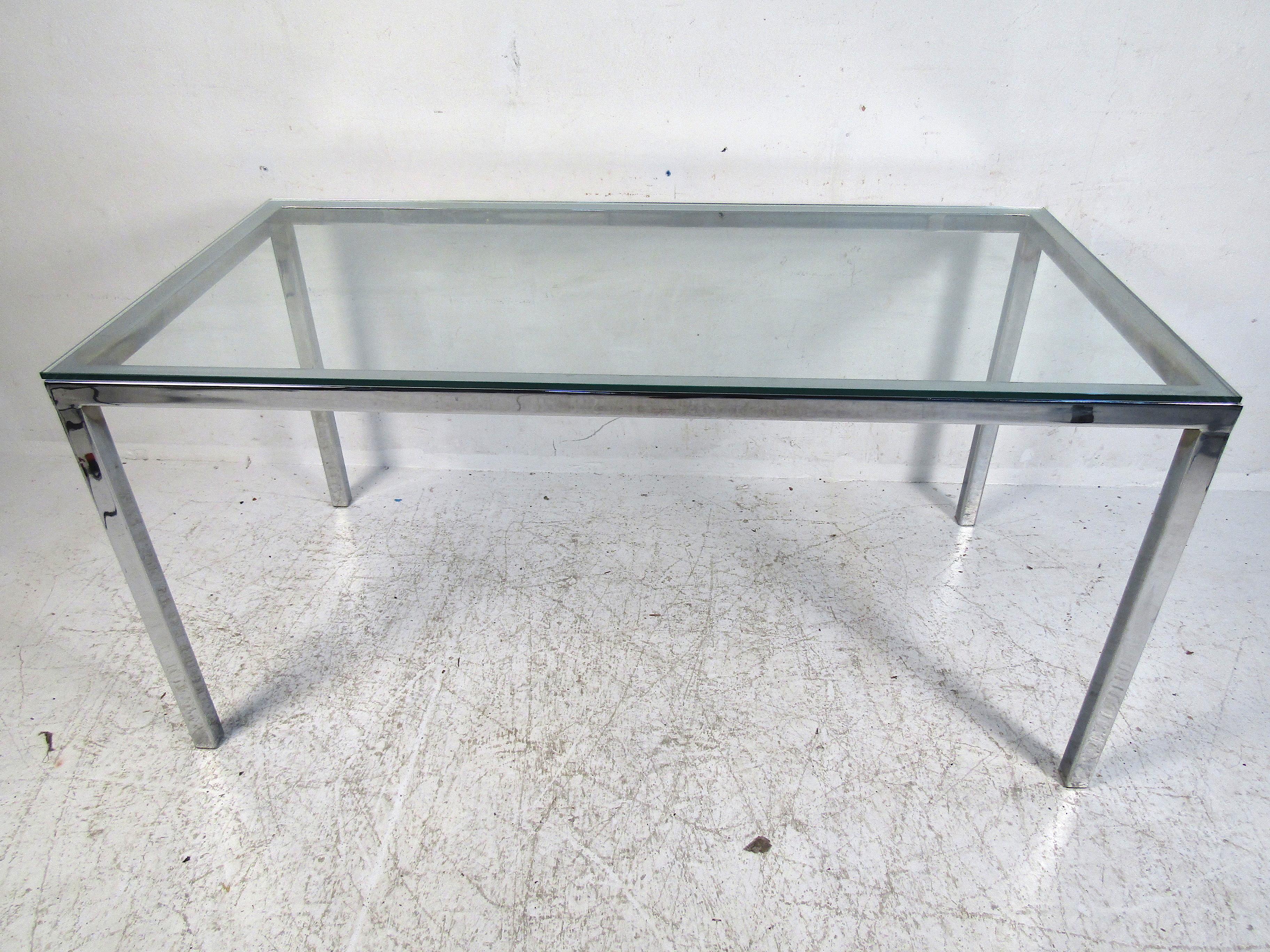 Midcentury Glass and Chrome Dining Table 3