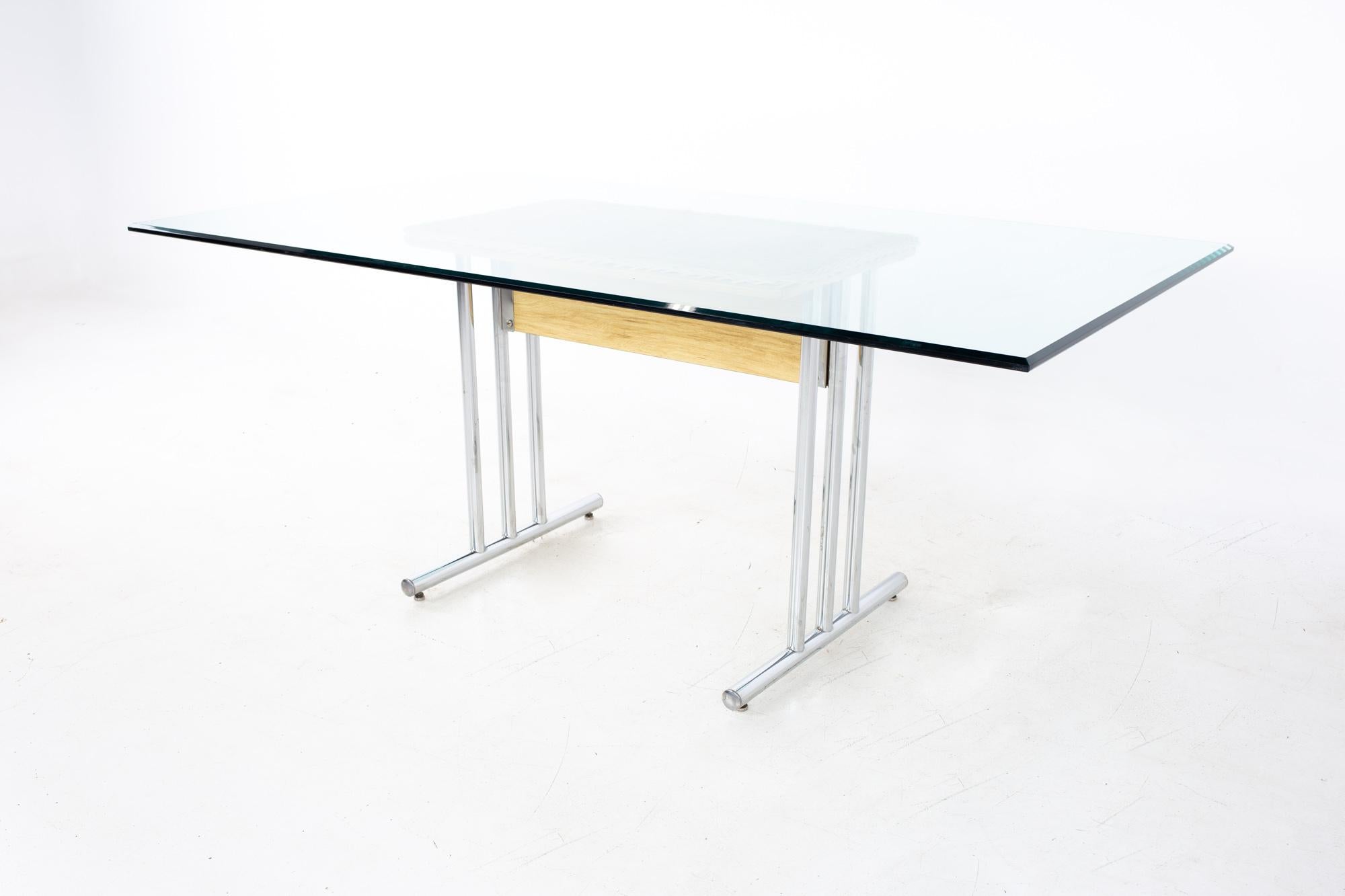 Mid-Century Modern Mid Century Glass and Chrome Dining Table For Sale