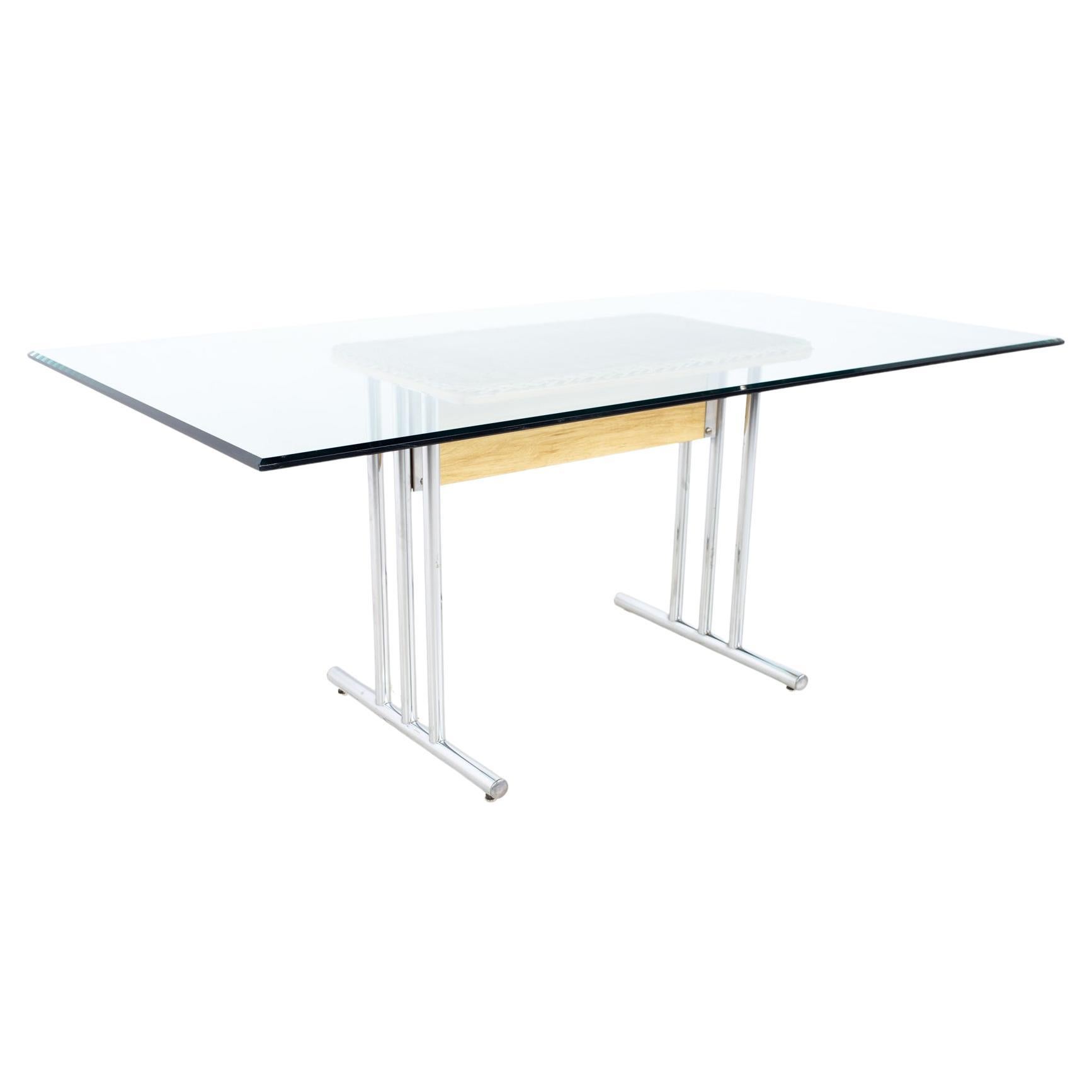 Mid Century Glass and Chrome Dining Table.