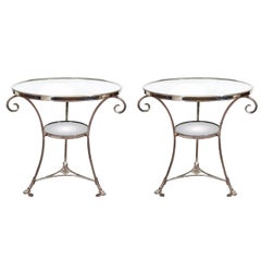 Vintage Mid-Century Glass and Chrome French Lamp Tables in the Style of Maison Jansen