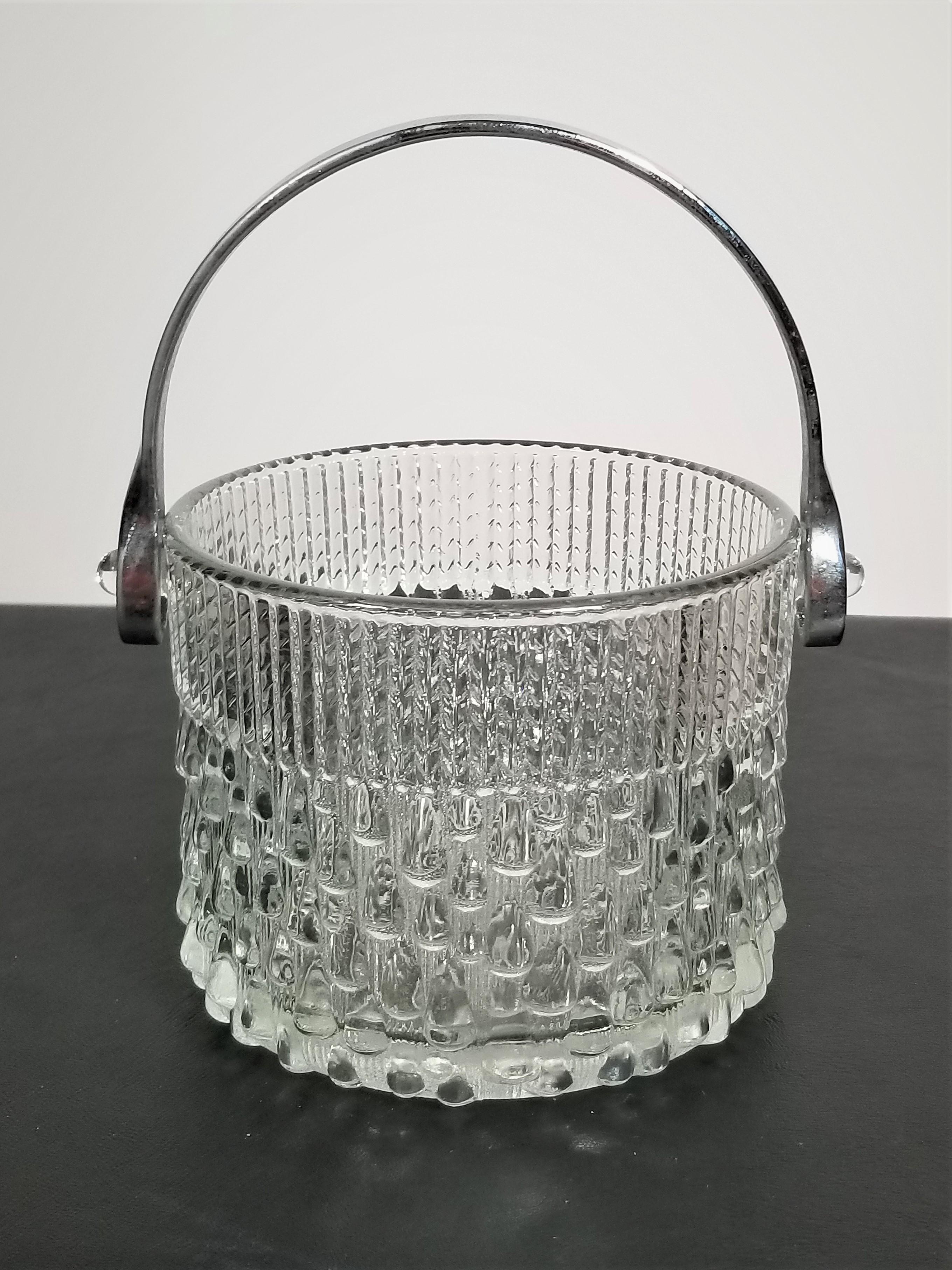 French Mid-Century Glass and Chrome Ice Bucket Made in France For Sale