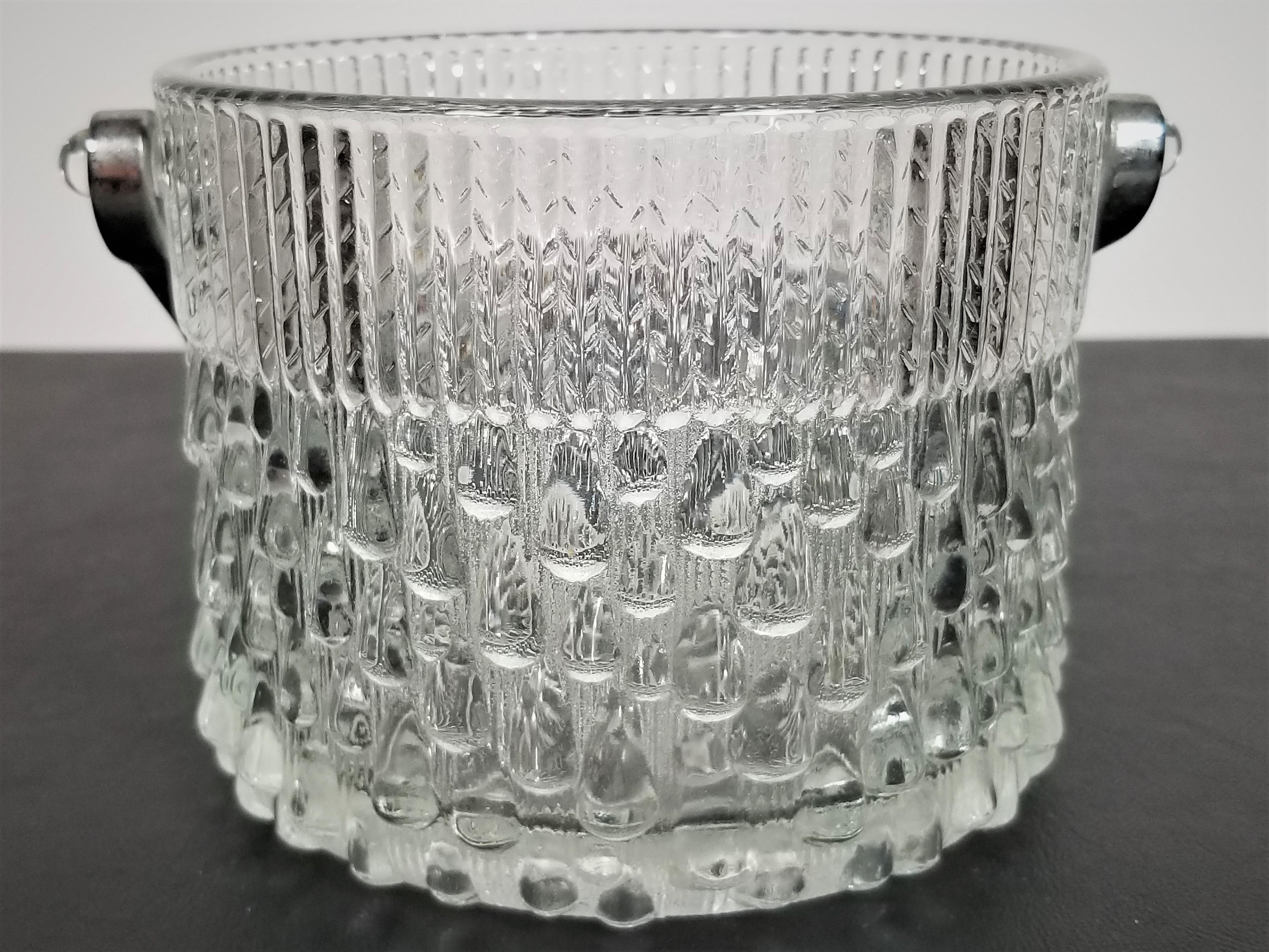 Mid-Century Glass and Chrome Ice Bucket Made in France For Sale 1