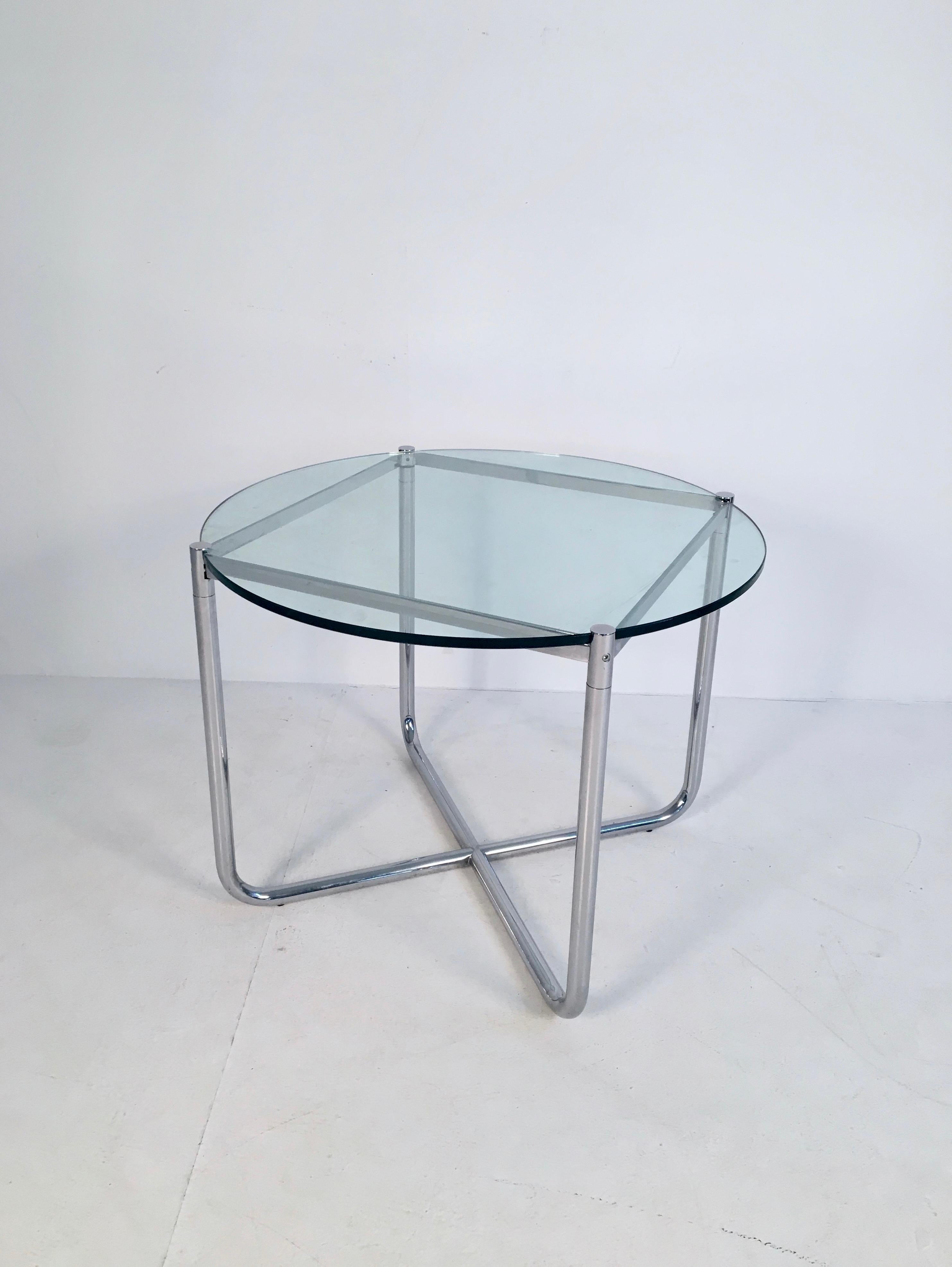 Bauhaus Midcentury Glass and Chrome Side Table by Mies van der Rohe for Knoll circa 1970 For Sale