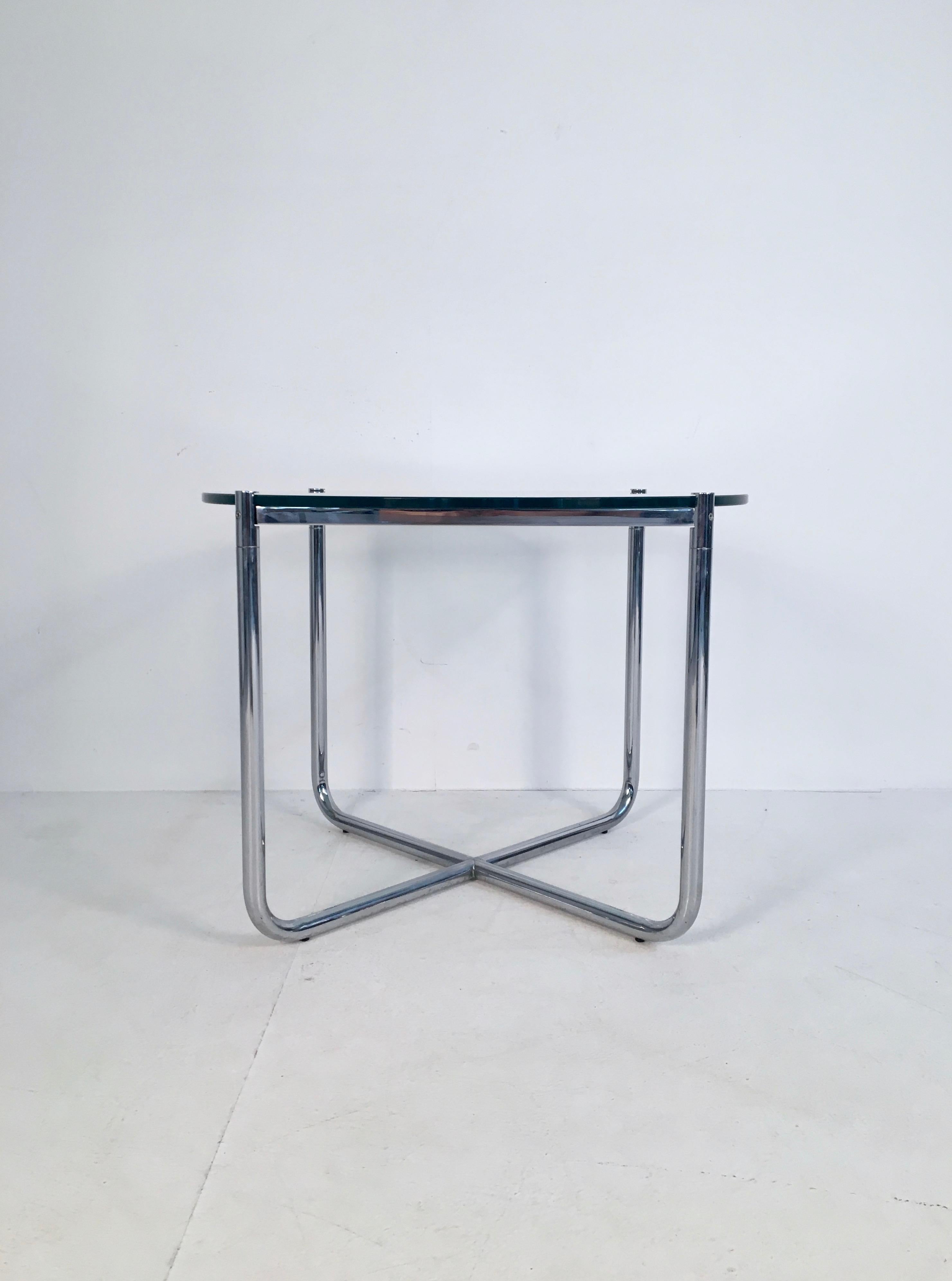 American Midcentury Glass and Chrome Side Table by Mies van der Rohe for Knoll circa 1970 For Sale