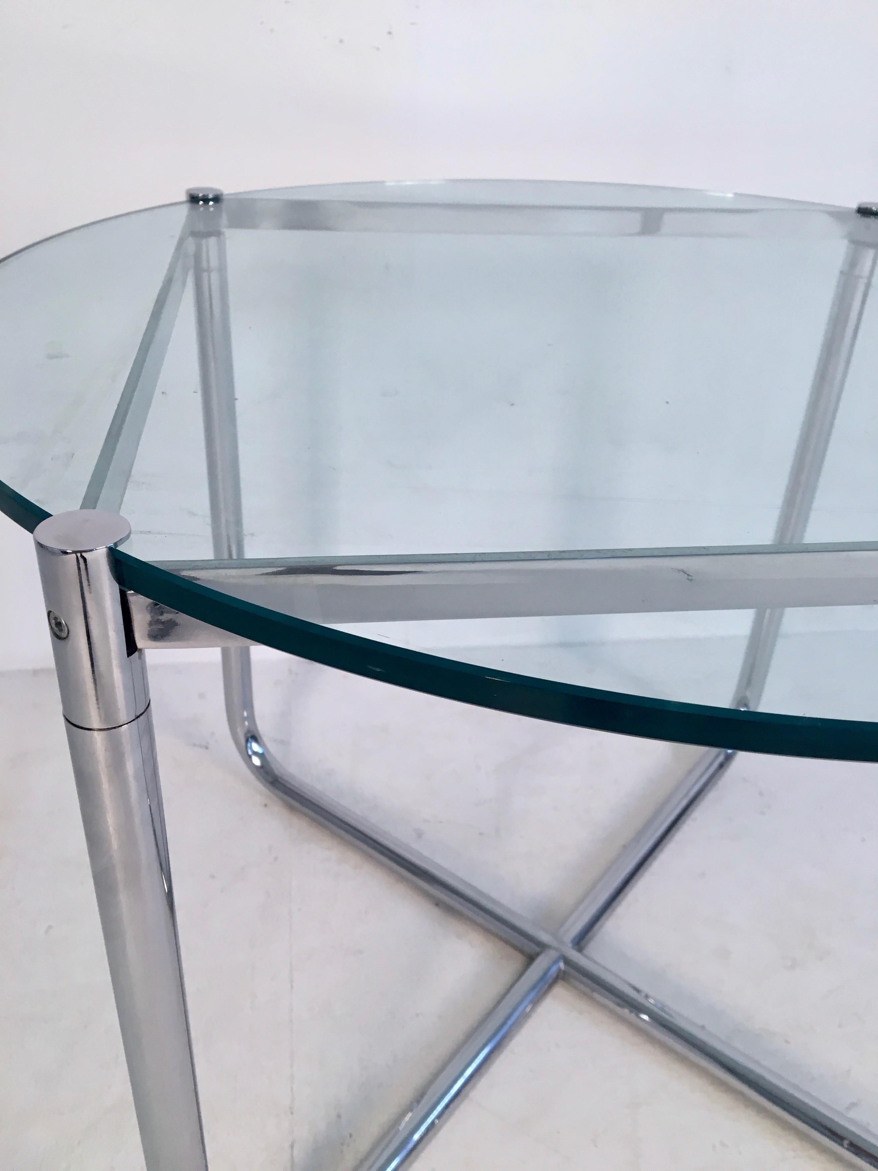 Plated Midcentury Glass and Chrome Side Table by Mies van der Rohe for Knoll circa 1970 For Sale