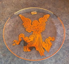 Mid-Century Glass and Gold Overlay "Angel" Platter by Dorothy Thorpe