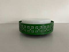 Mid-century Glass and Green Metal Flush Mount Light, 1950s, Germany