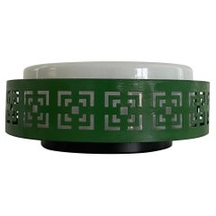 Mid-century Glass and Green Metal Flush Mount Light, 1950s, Germany