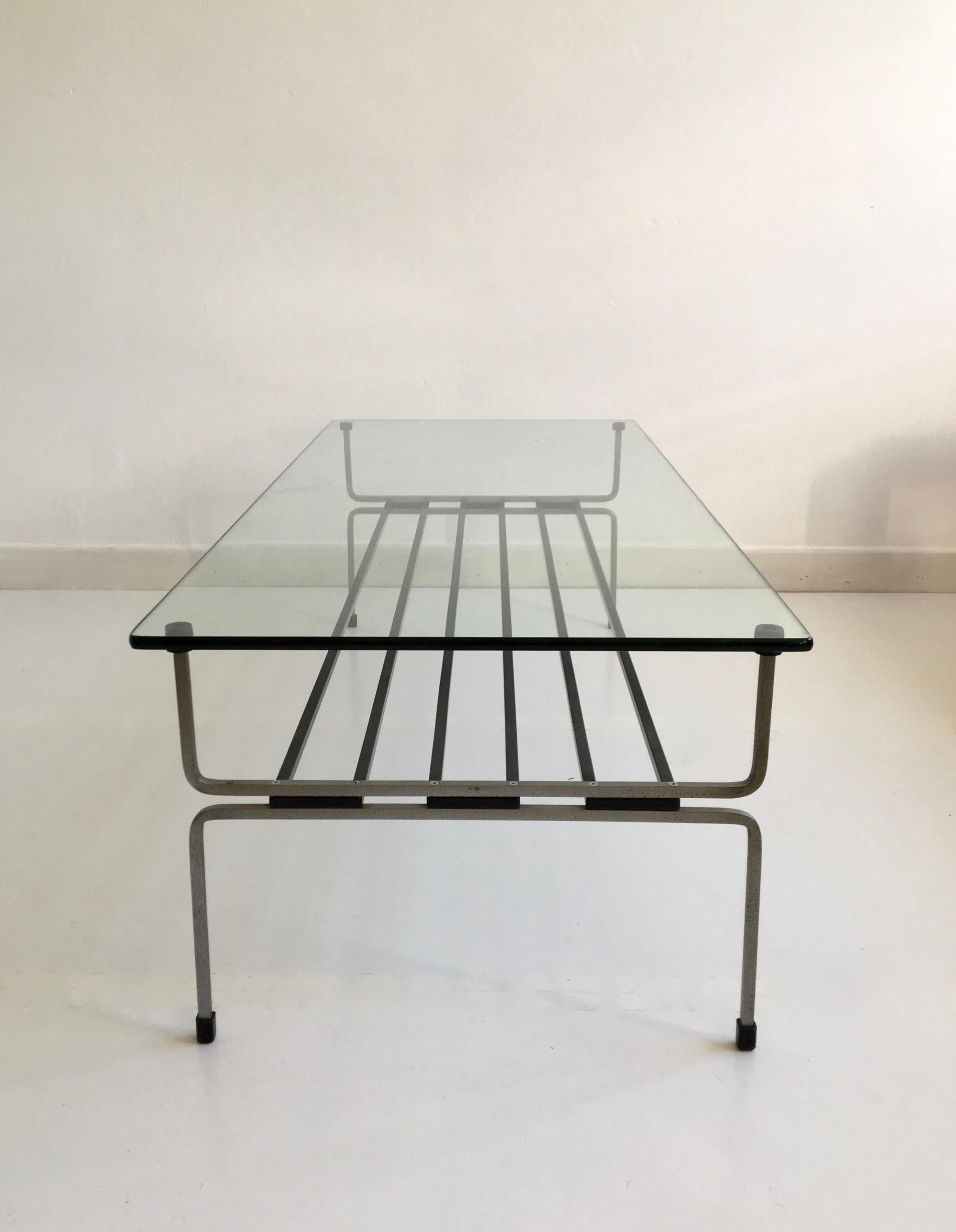 British Midcentury Glass and Steel Coffee Table by William Plunkett, England, circa 1960