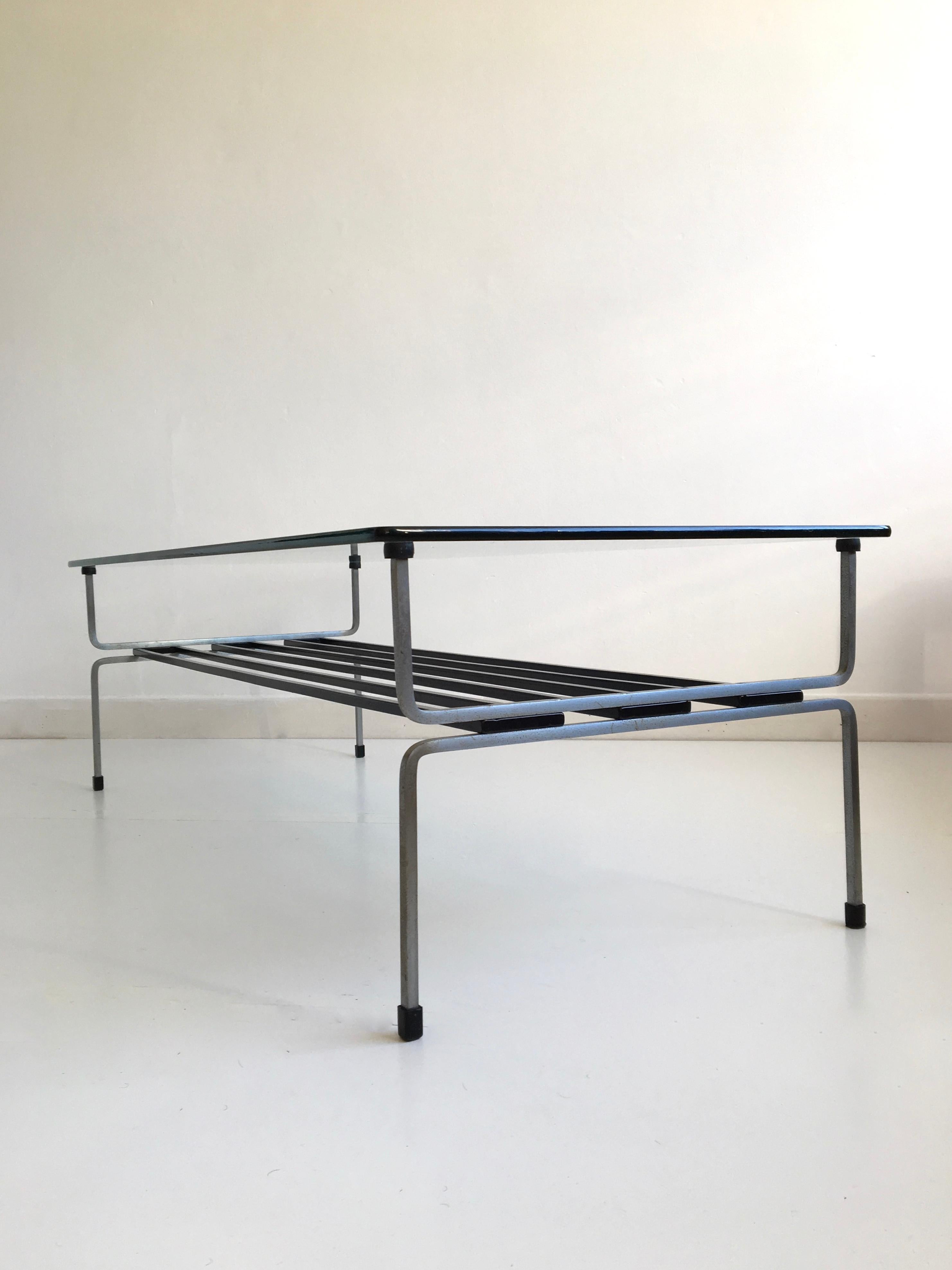 Metal Midcentury Glass and Steel Coffee Table by William Plunkett, England, circa 1960
