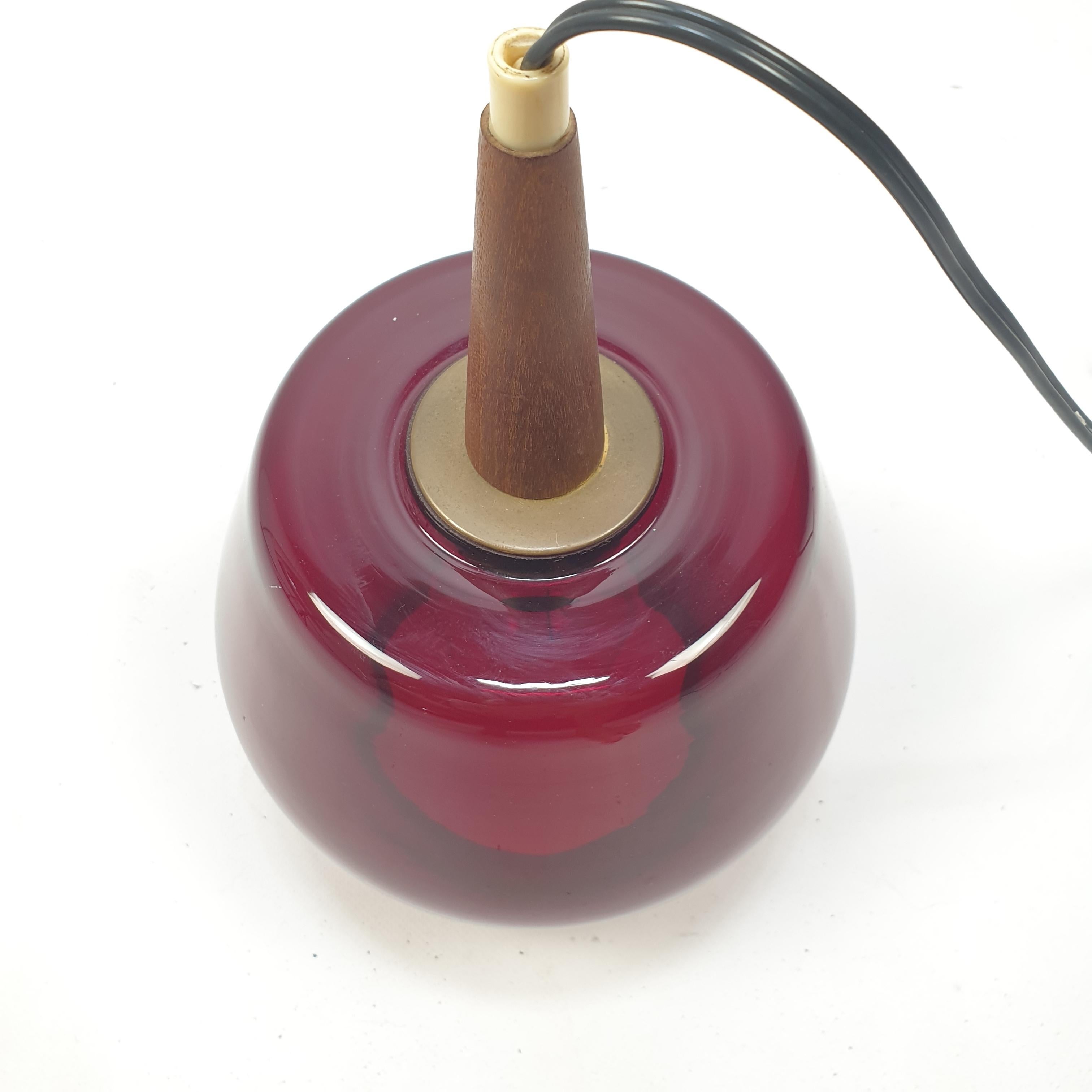 Mid Century Glass and Teak Pendant Lamp, 1970s For Sale 3