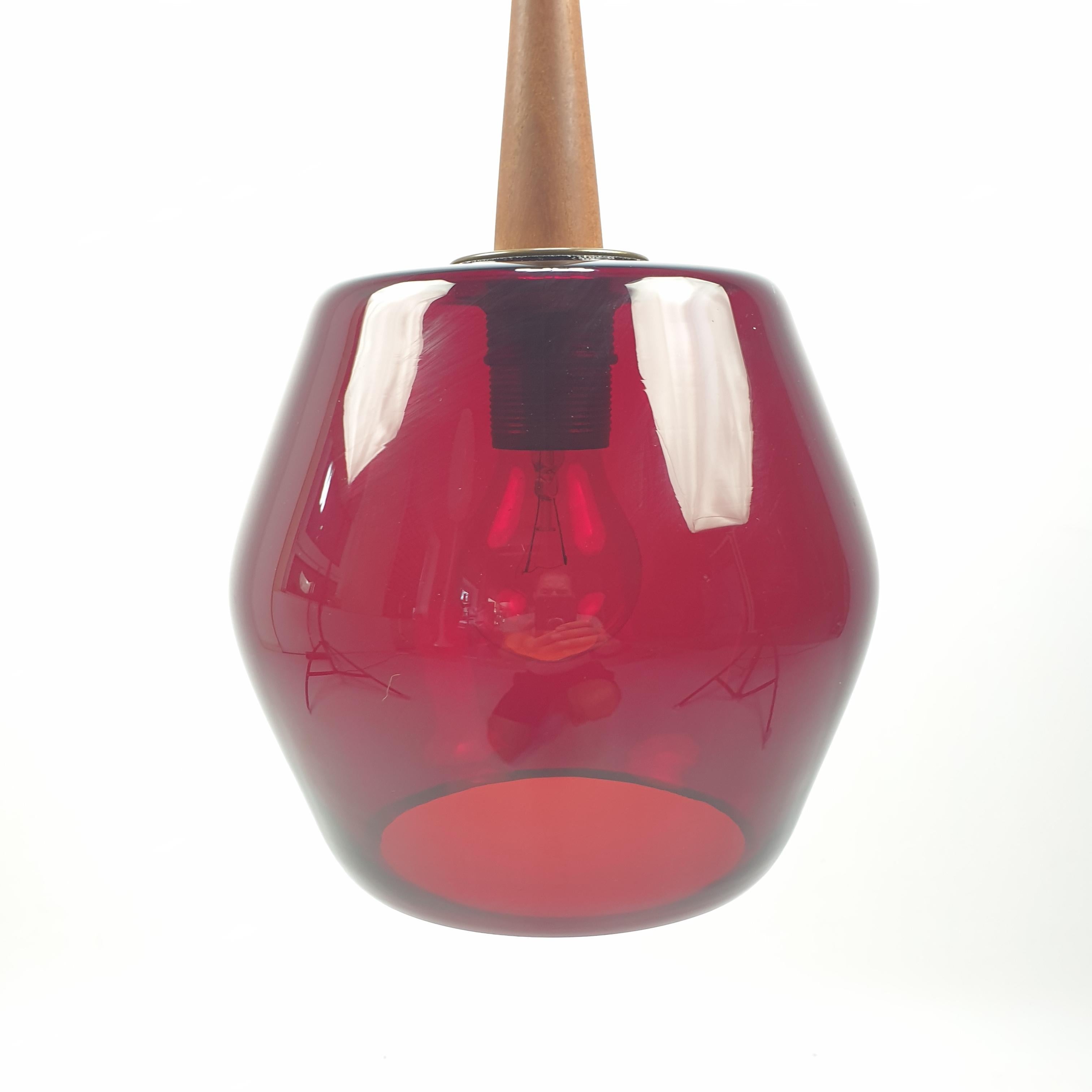 Late 20th Century Mid Century Glass and Teak Pendant Lamp, 1970s For Sale