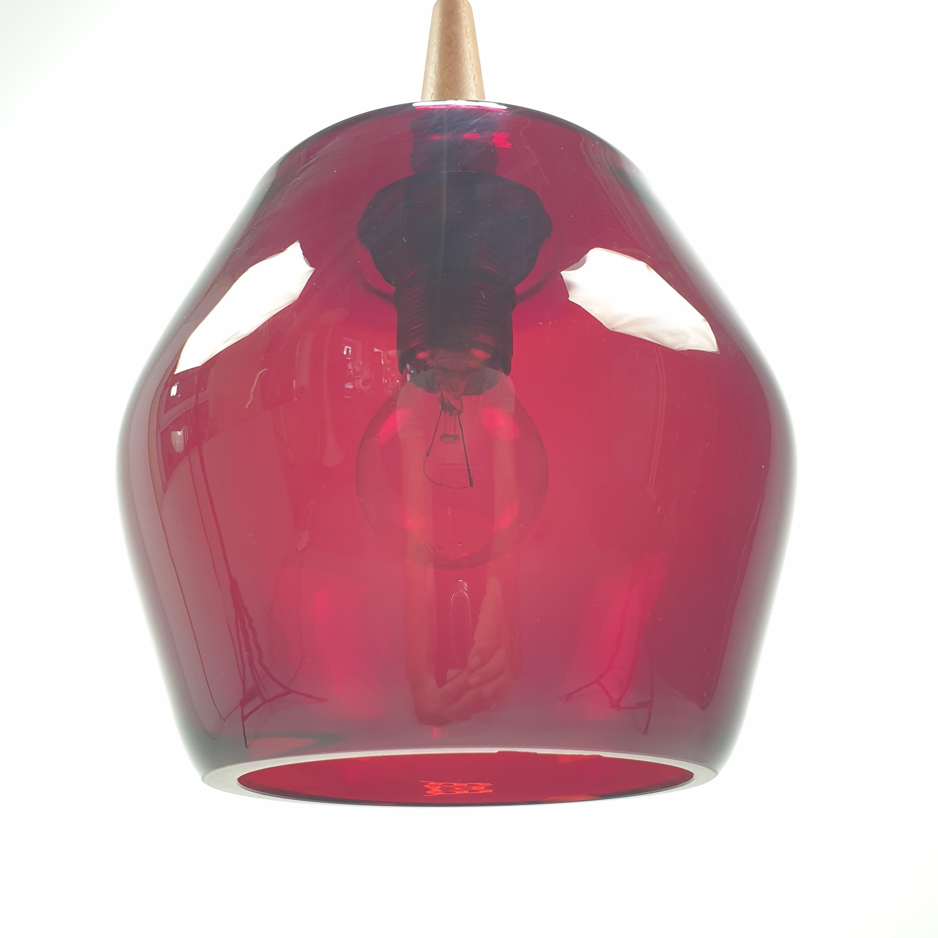 Mid Century Glass and Teak Pendant Lamp, 1970s For Sale 2