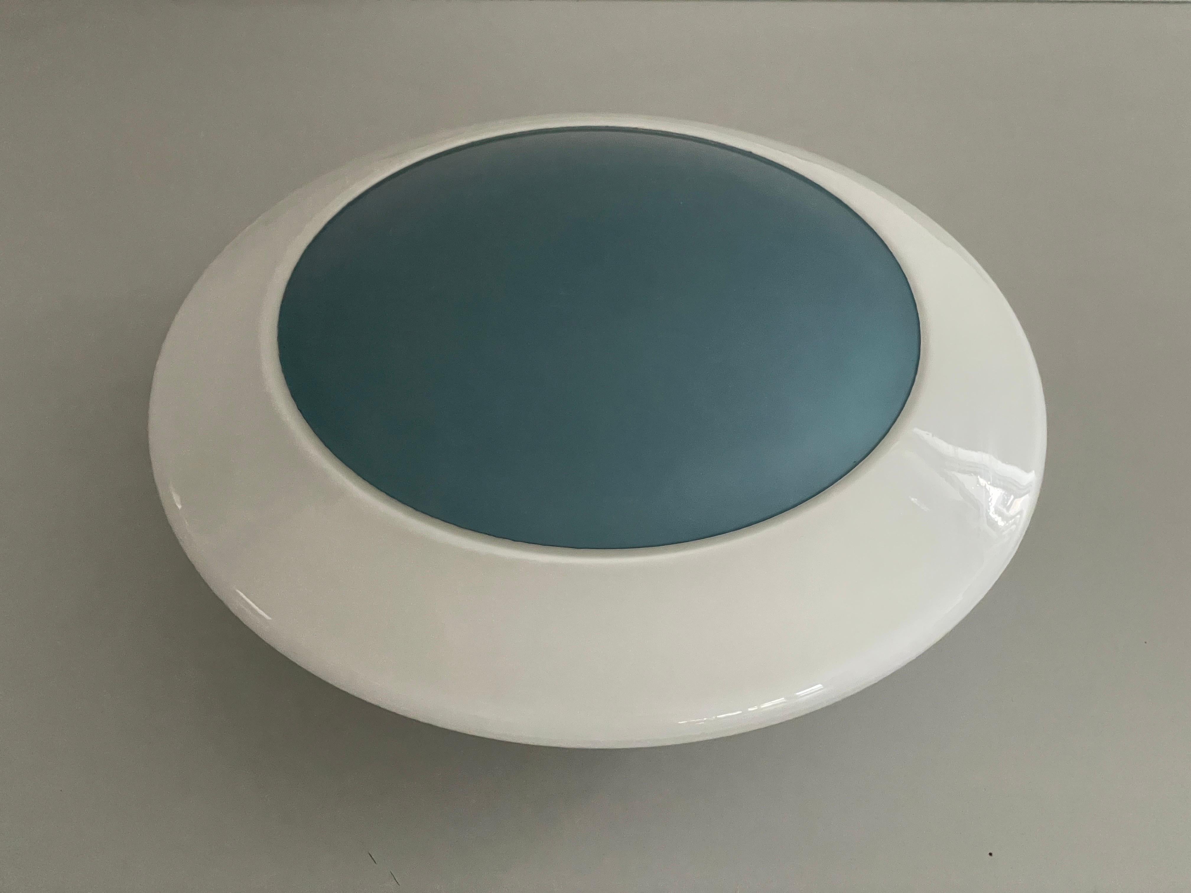Italian Mid-century Glass and Turquois Metal Flush Mount by Stilux, 1950s, Italy For Sale