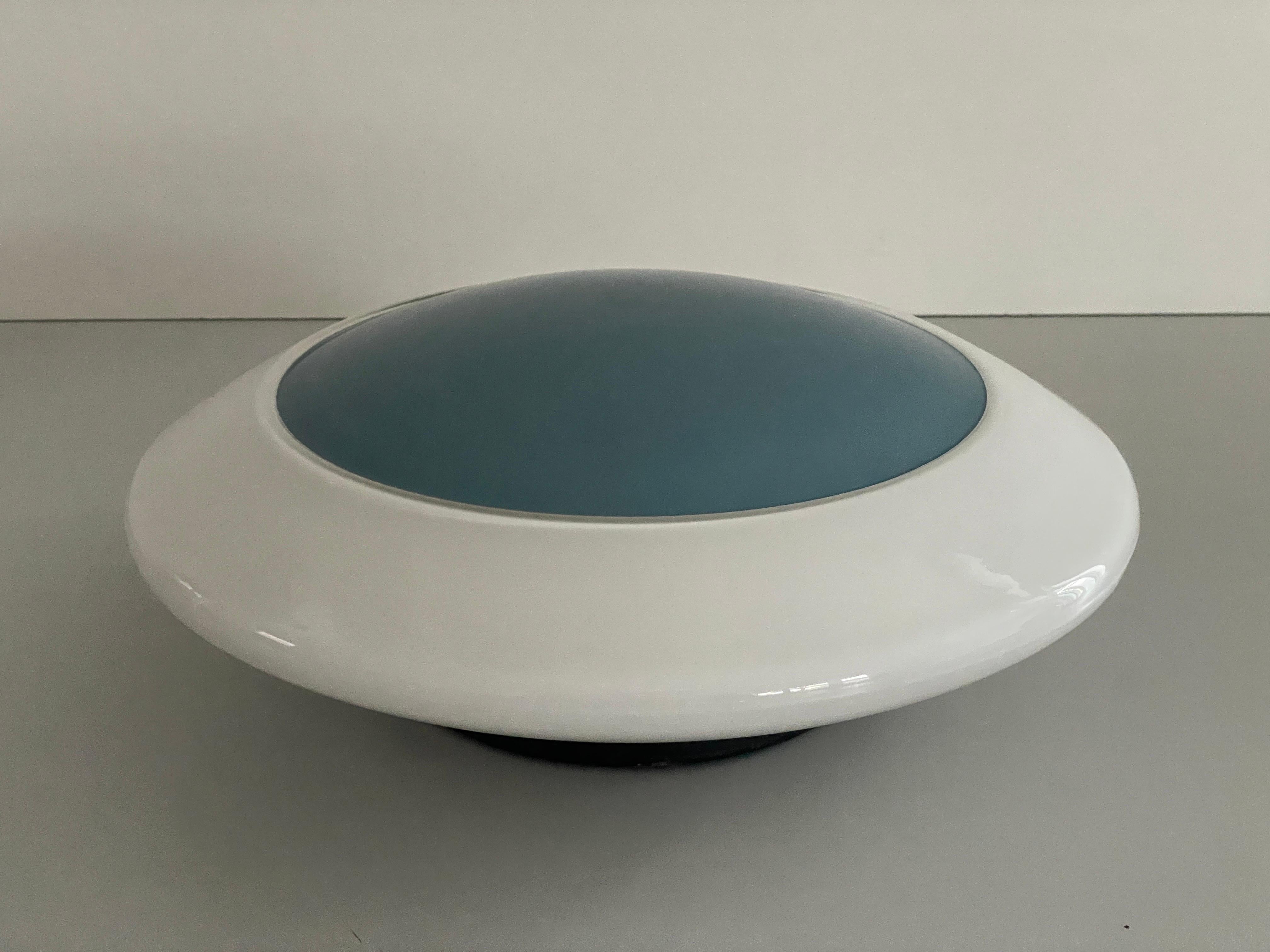 Mid-century Glass and Turquois Metal Flush Mount by Stilux, 1950s, Italy In Excellent Condition For Sale In Hagenbach, DE