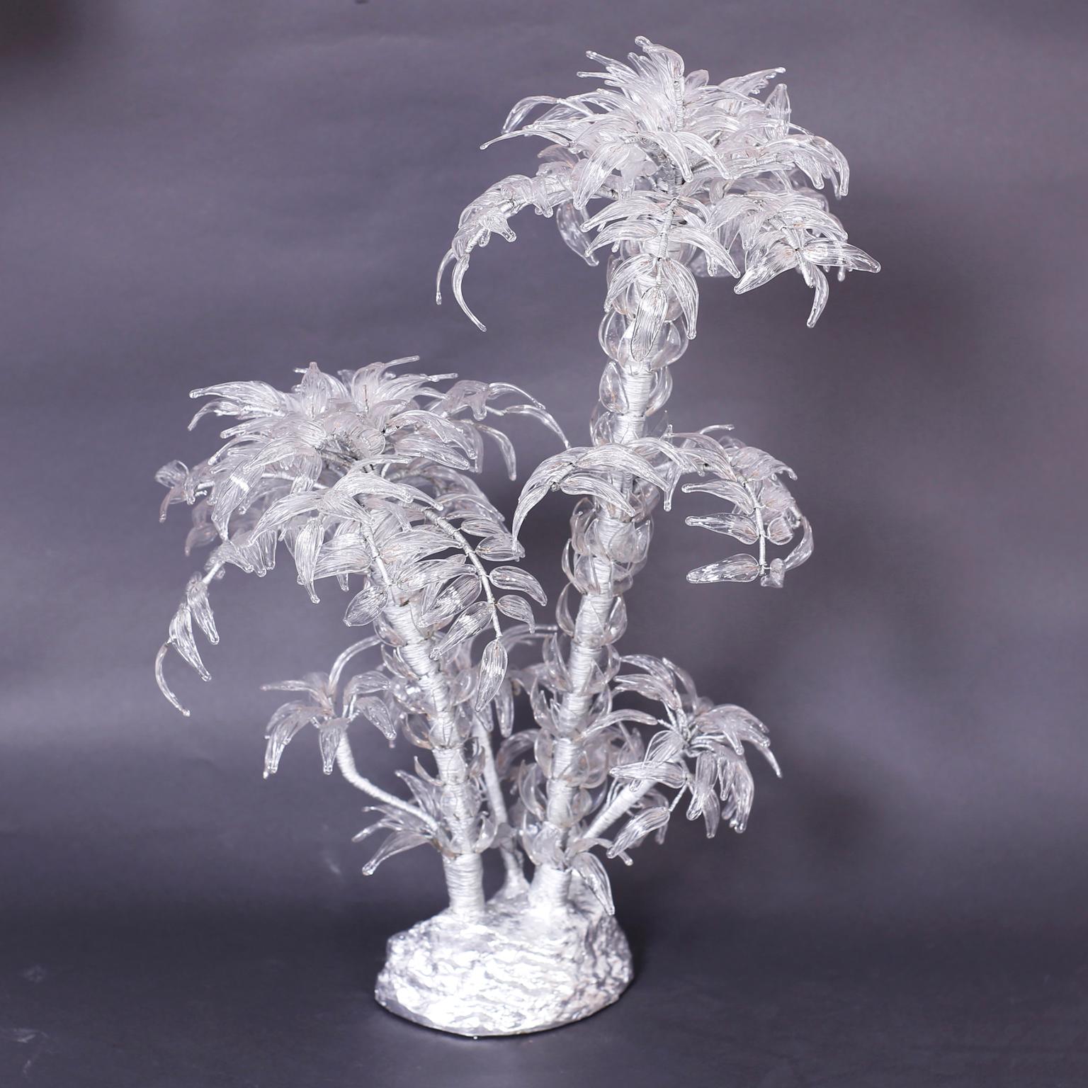 20th Century Mid Century Glass and Twisted Metal Palm Tree Sculpture