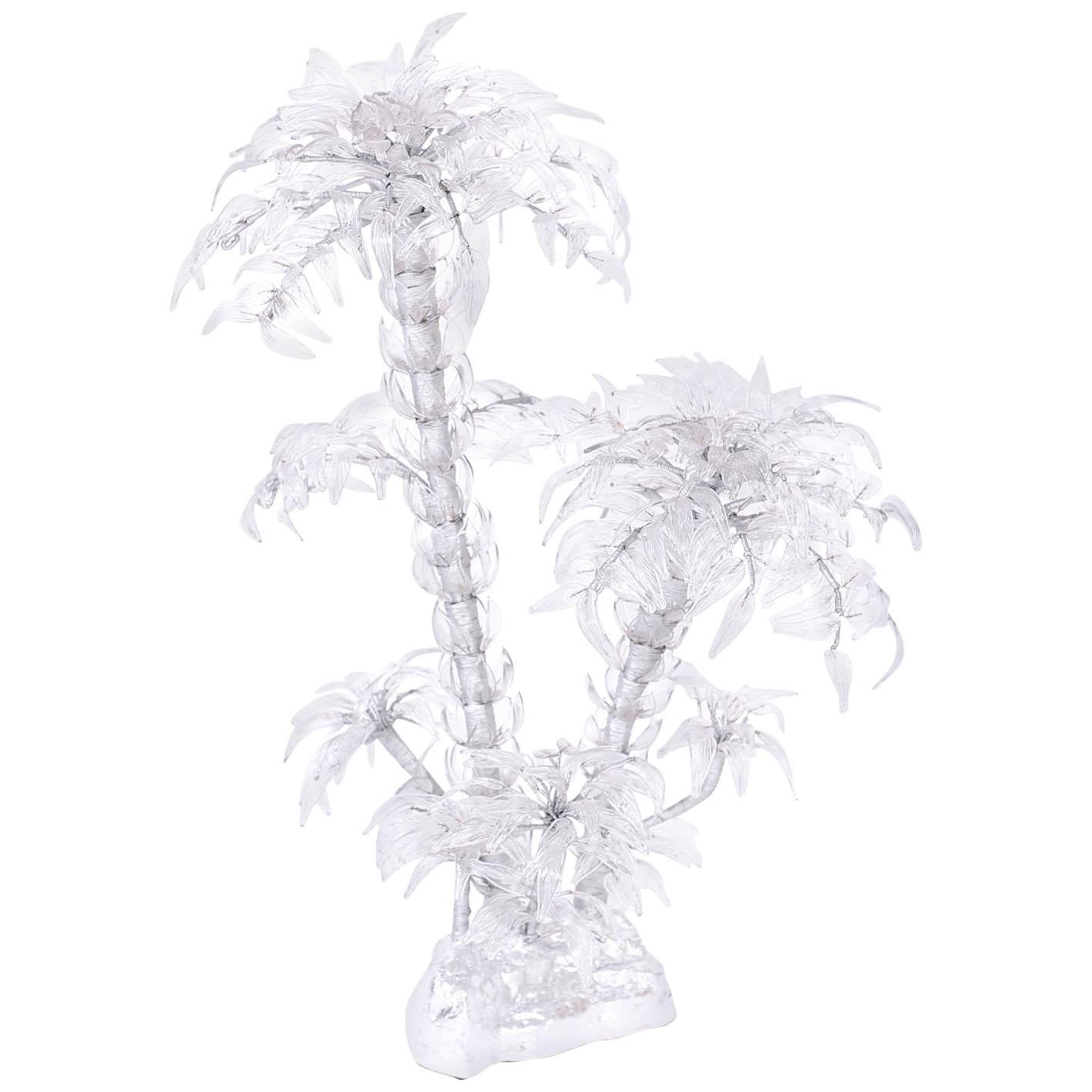 Mid Century Glass and Twisted Metal Palm Tree Sculpture