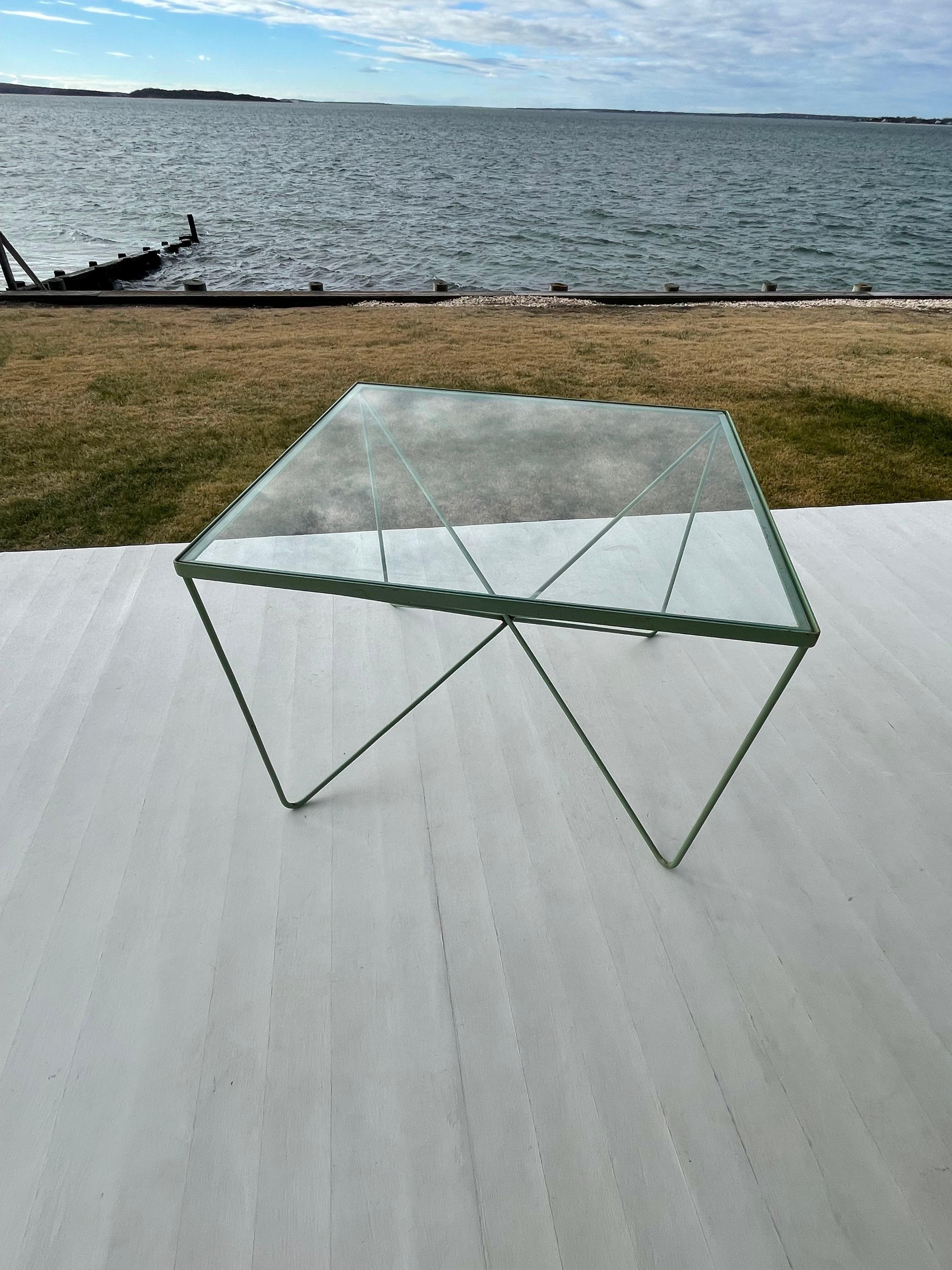 Mid Century Glass and Welded Bent Wrought Iron Coffee Table For Sale 4