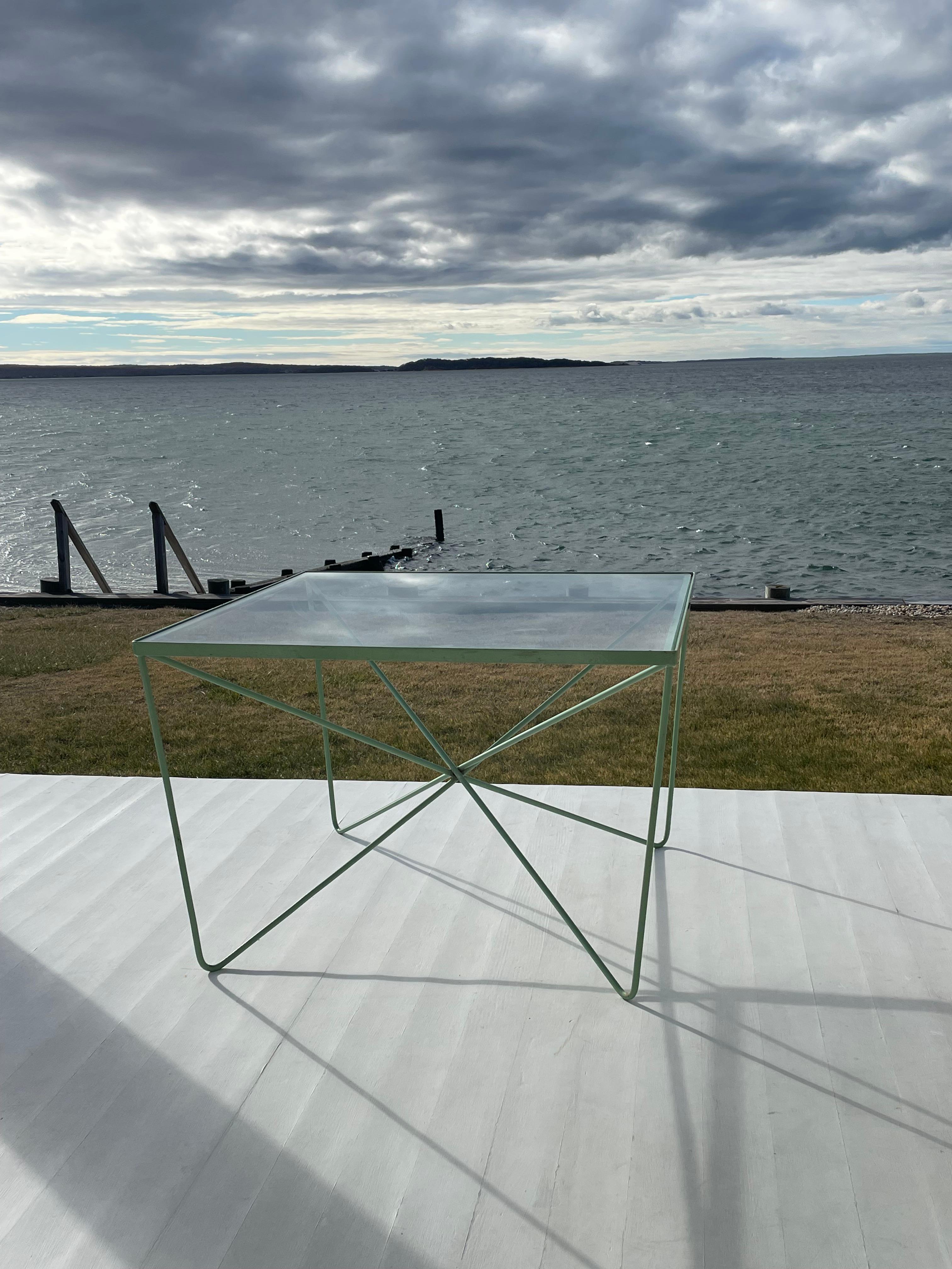 Mid-Century Modern Mid Century Glass and Welded Bent Wrought Iron Coffee Table For Sale