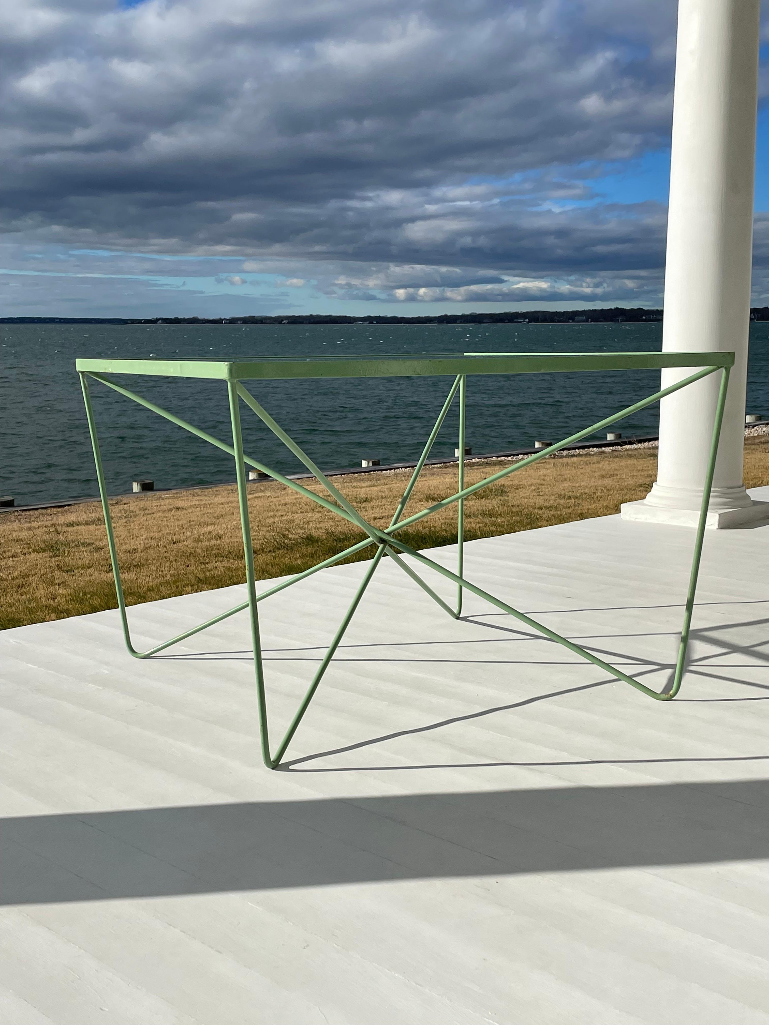 Mid Century Glass and Welded Bent Wrought Iron Coffee Table In Good Condition For Sale In New York, NY