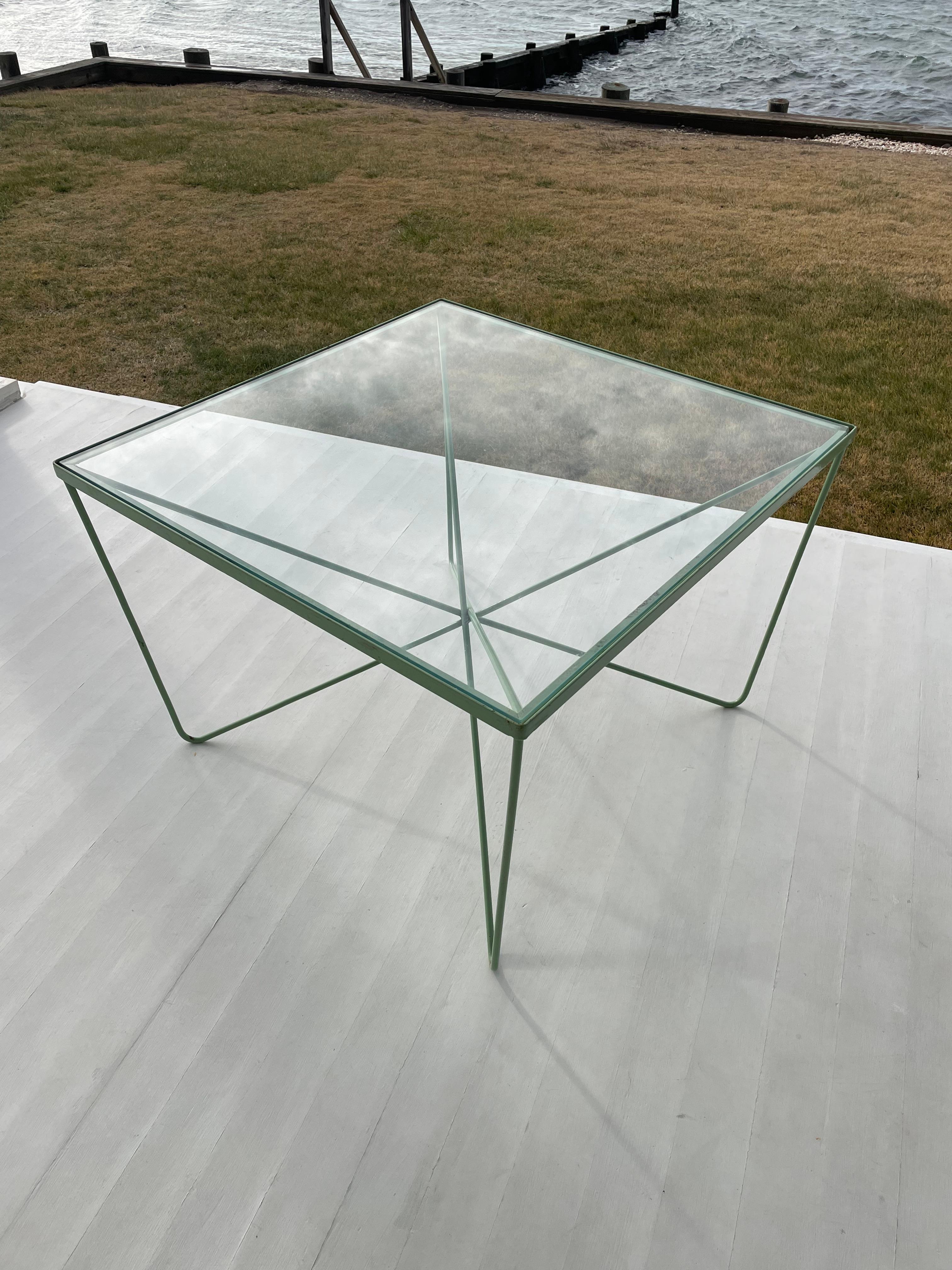 20th Century Mid Century Glass and Welded Bent Wrought Iron Coffee Table For Sale