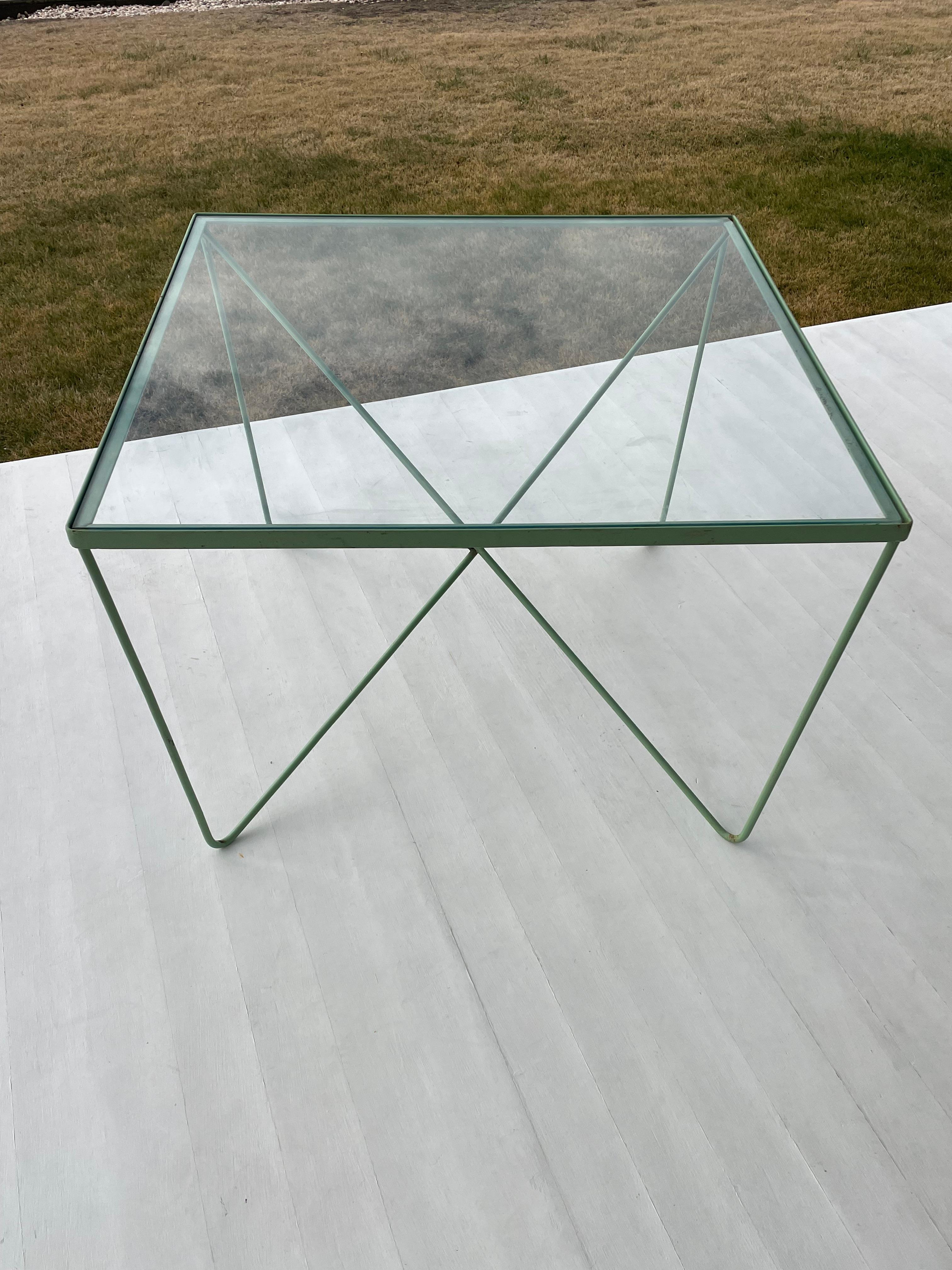Mid Century Glass and Welded Bent Wrought Iron Coffee Table For Sale 1