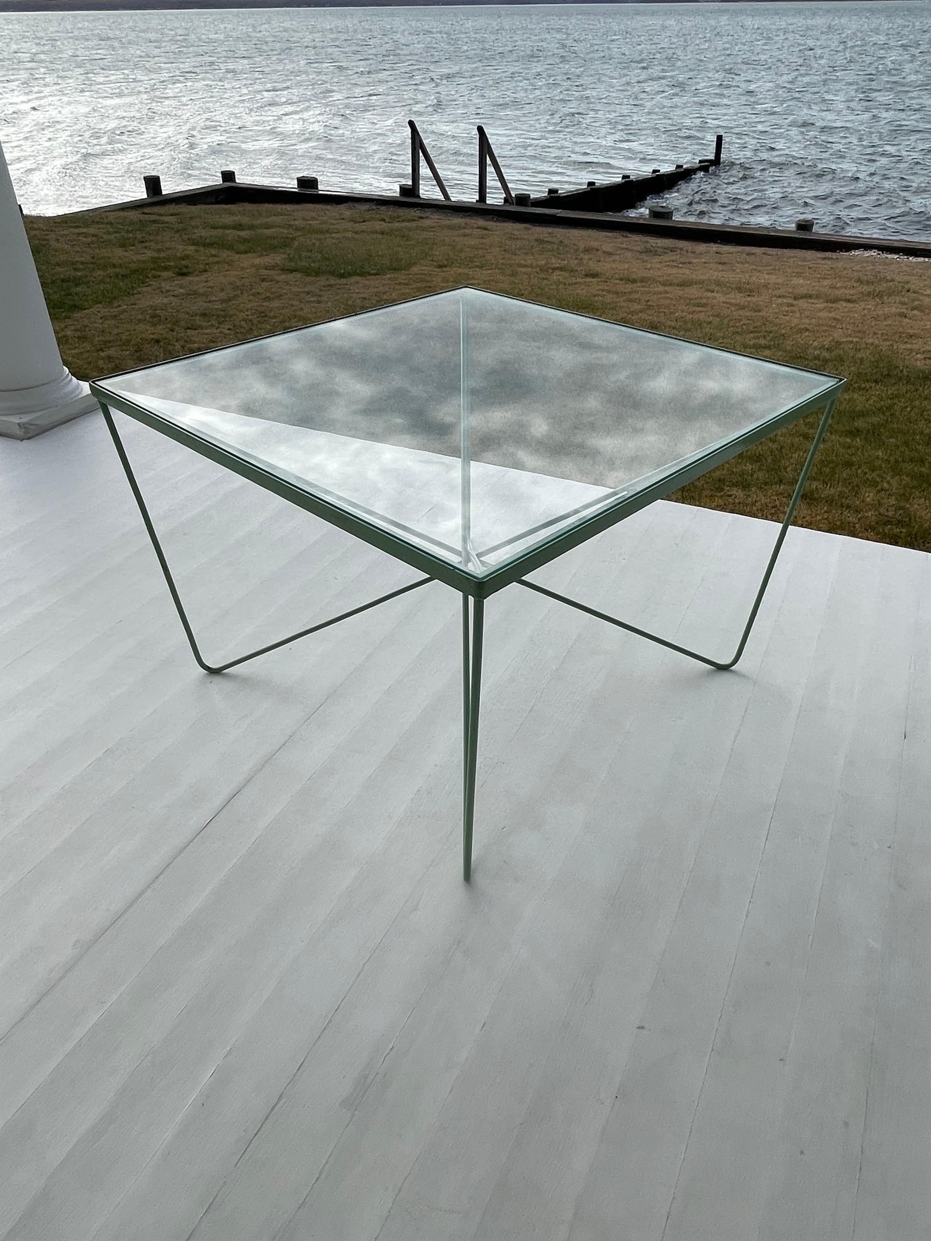 Mid Century Glass and Welded Bent Wrought Iron Coffee Table For Sale 2