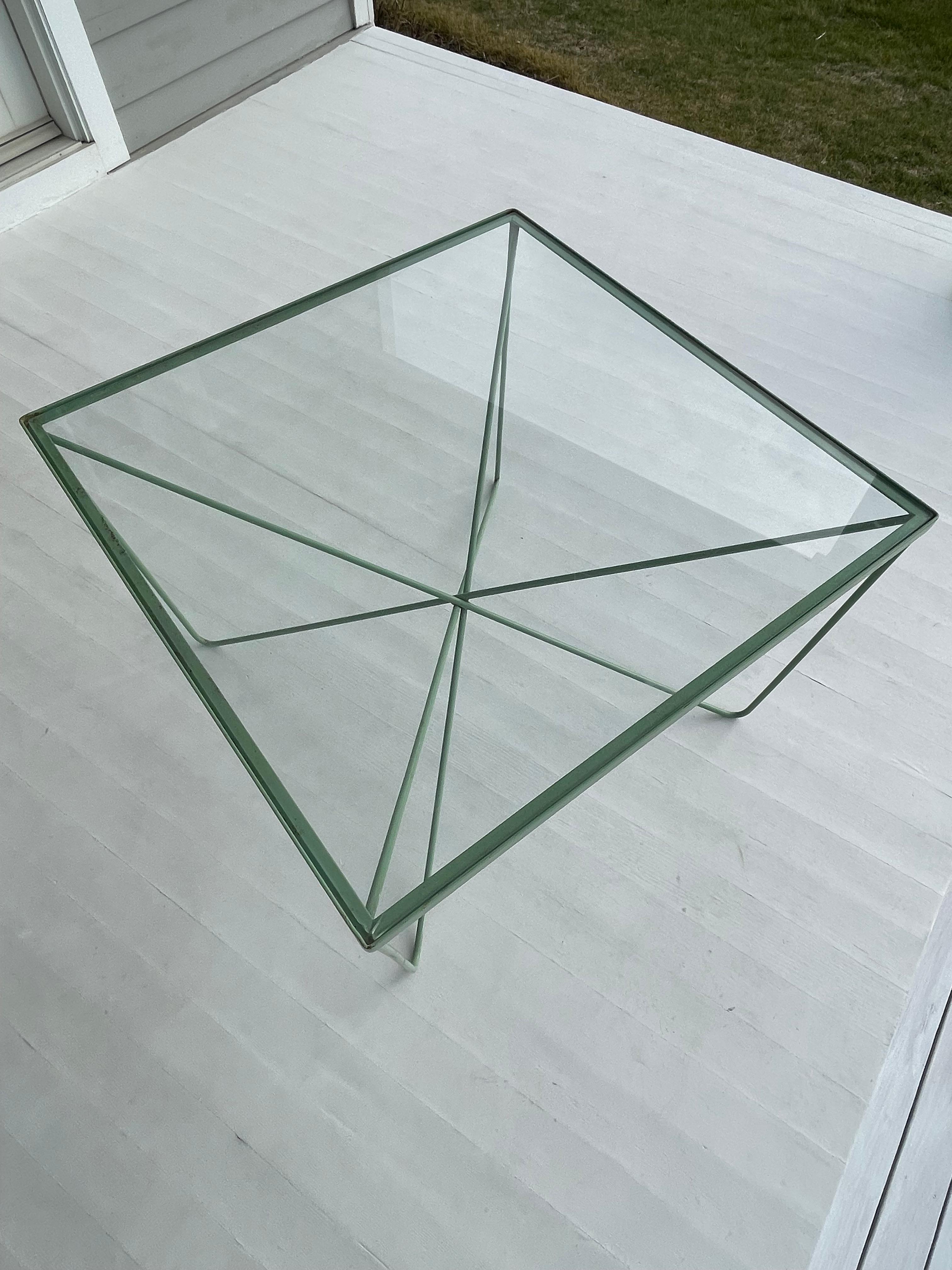 Mid Century Glass and Welded Bent Wrought Iron Coffee Table For Sale 3