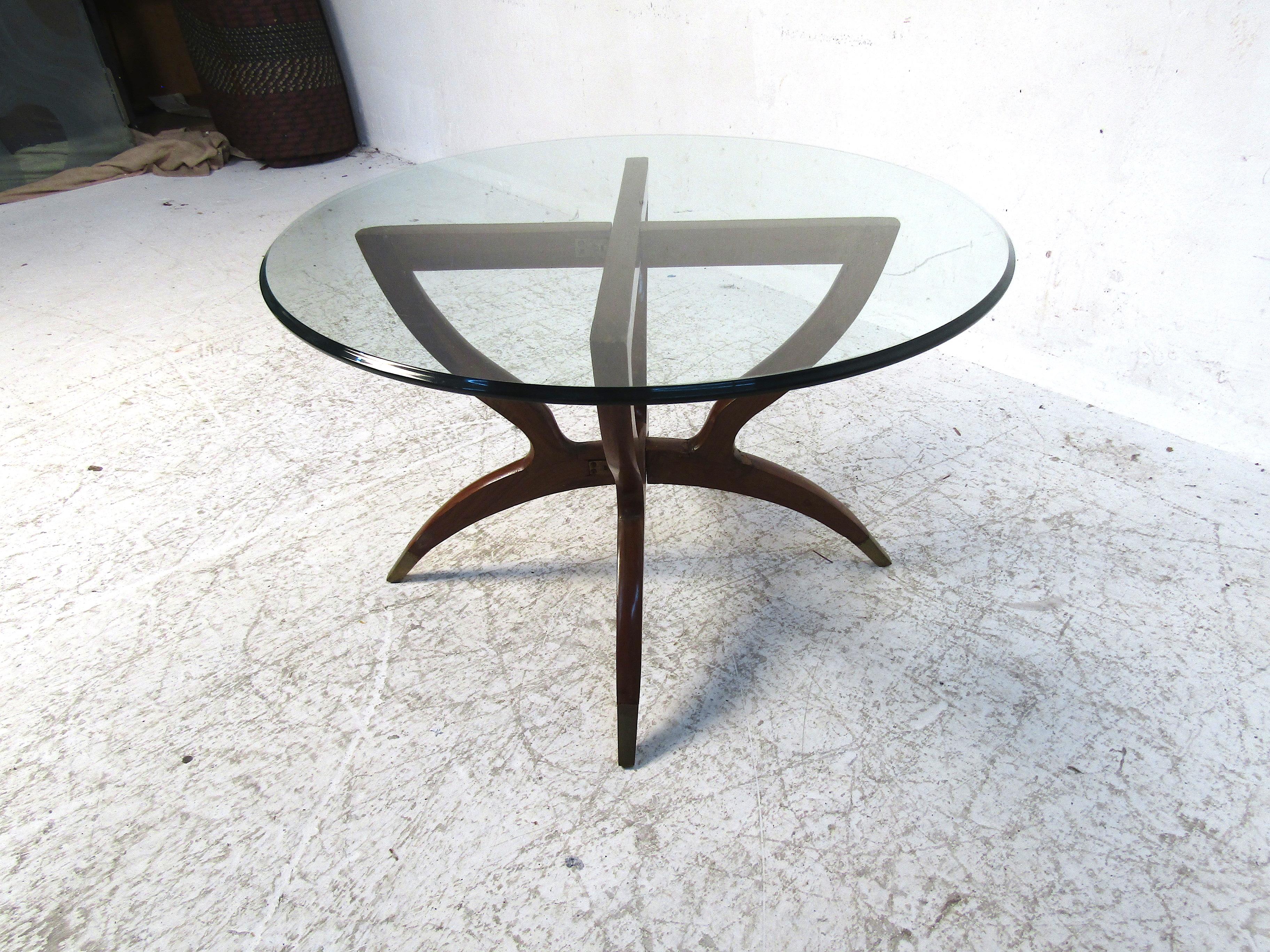 20th Century Midcentury Glass and Wood Side Table For Sale