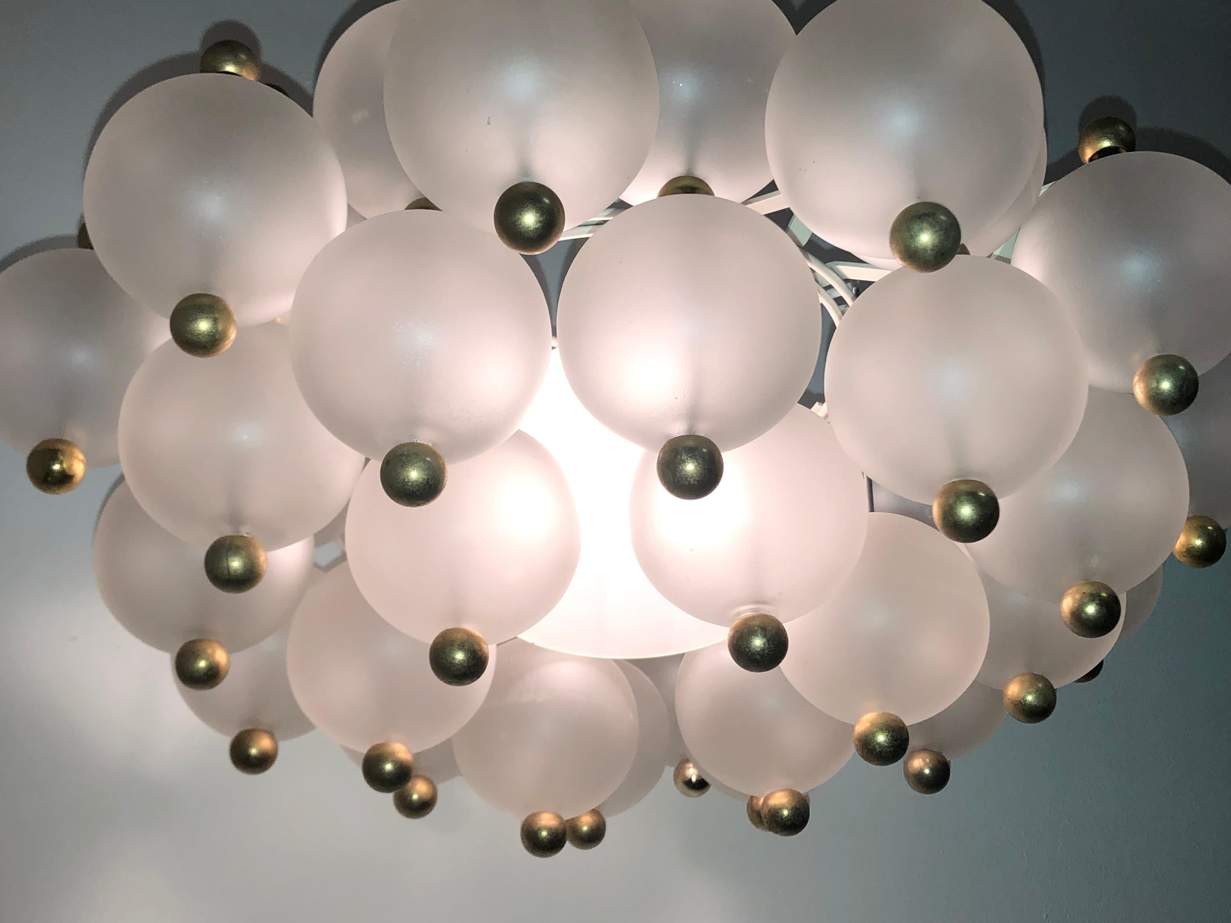 German Midcentury Glass Balls and Brass Chandelier by Kinkeldey, circa 1960s