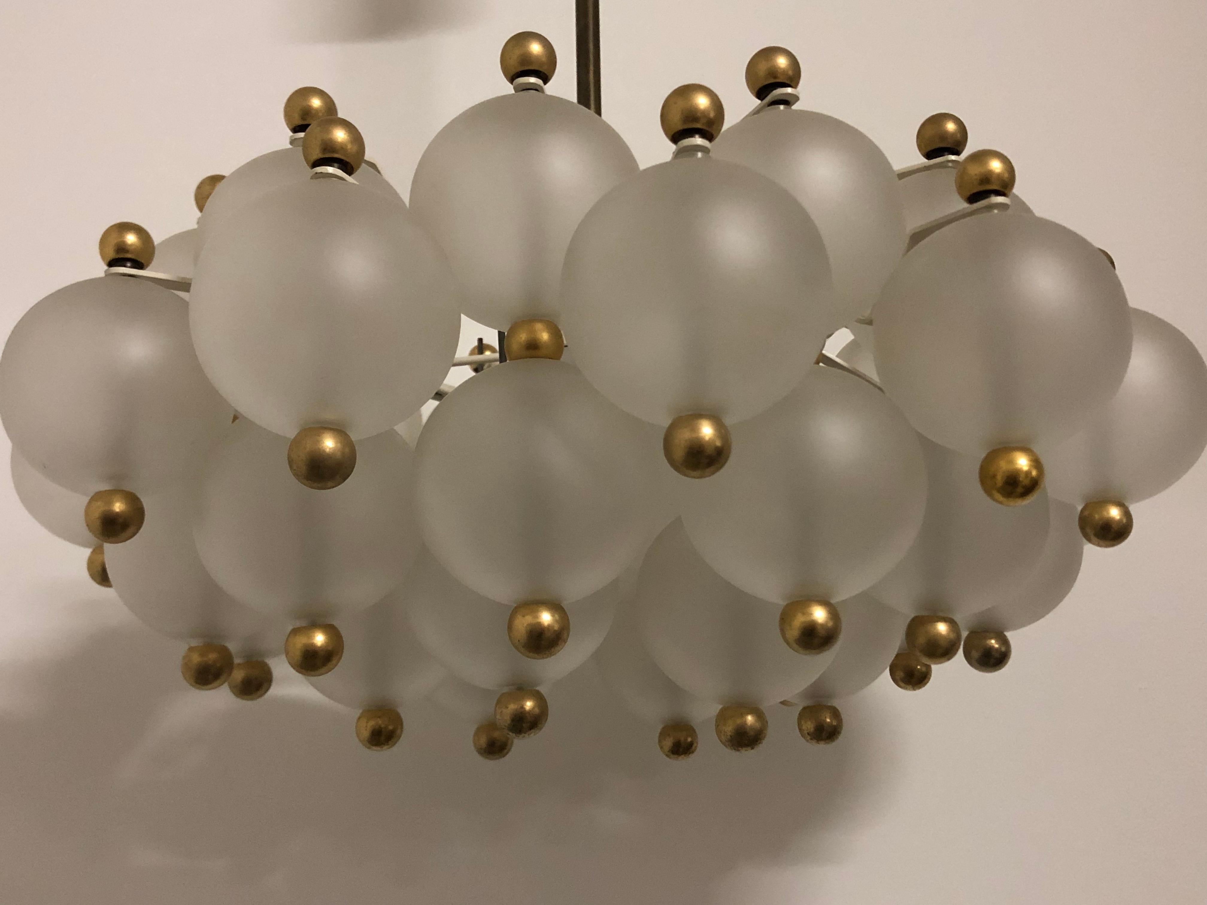 Painted Midcentury Glass Balls and Brass Chandelier by Kinkeldey, circa 1960s