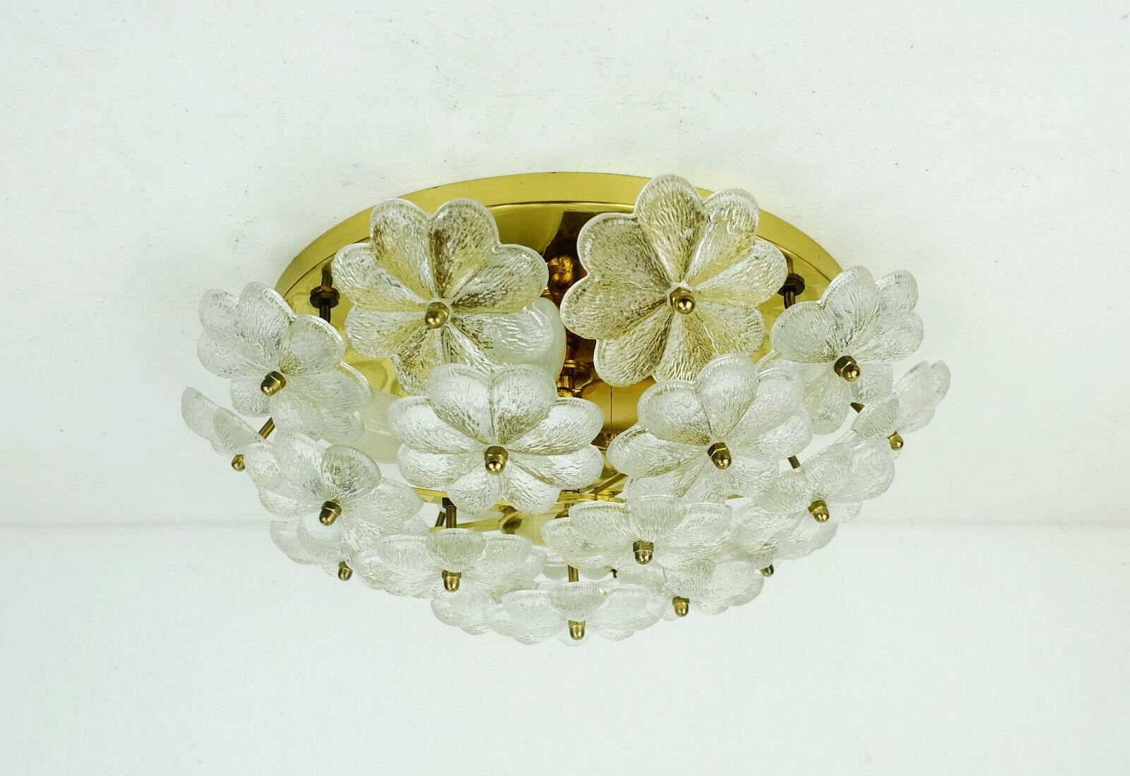 Mid-Century Modern Midcentury Glass Blossoms Ceiling Fixture 1960s Ernst Palme Glass Brass For Sale