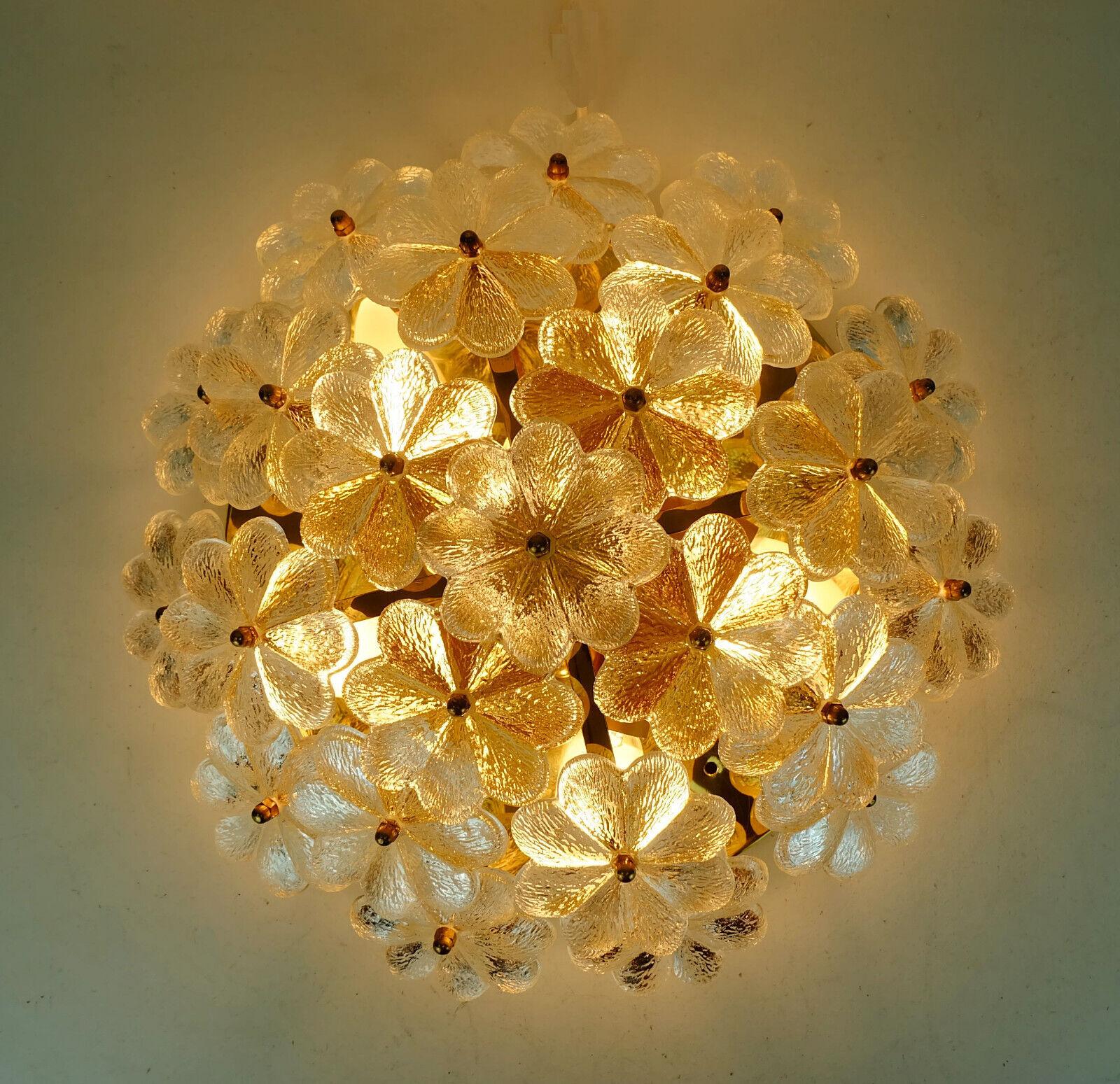 German Midcentury Glass Blossoms Ceiling Fixture 1960s Ernst Palme Glass Brass For Sale