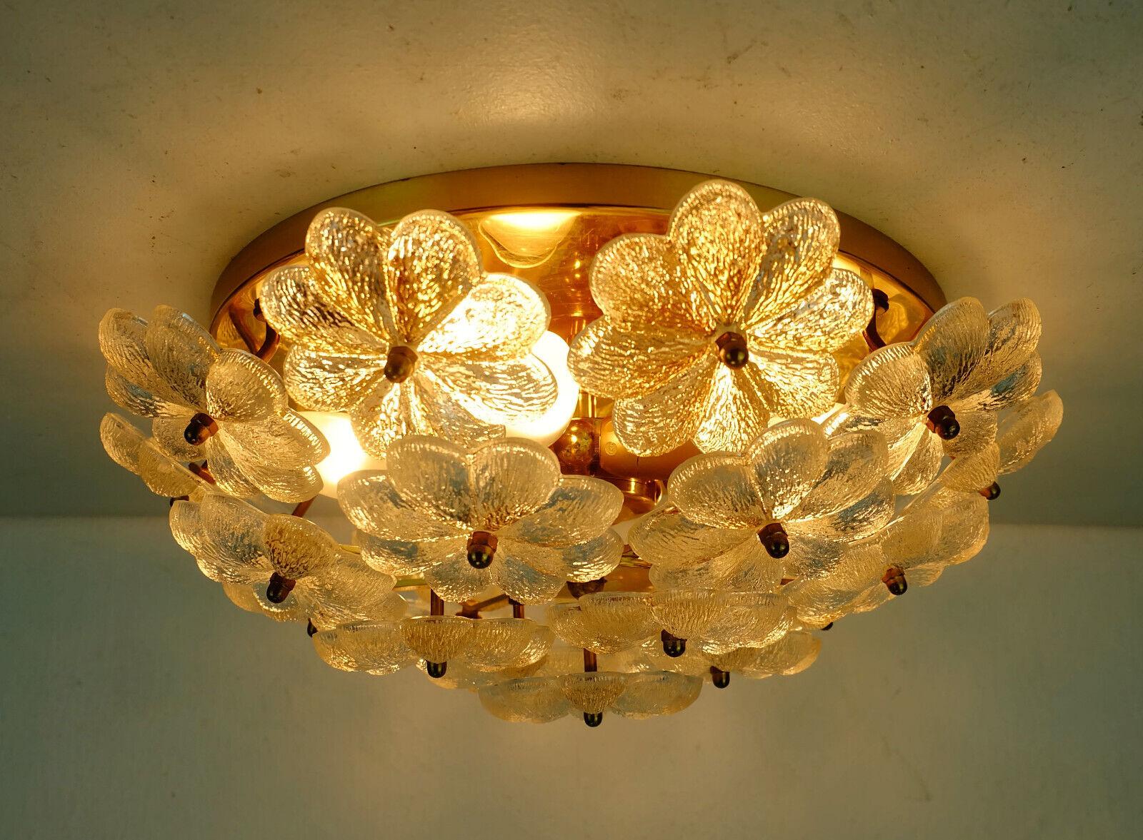 Mid-20th Century Midcentury Glass Blossoms Ceiling Fixture 1960s Ernst Palme Glass Brass For Sale