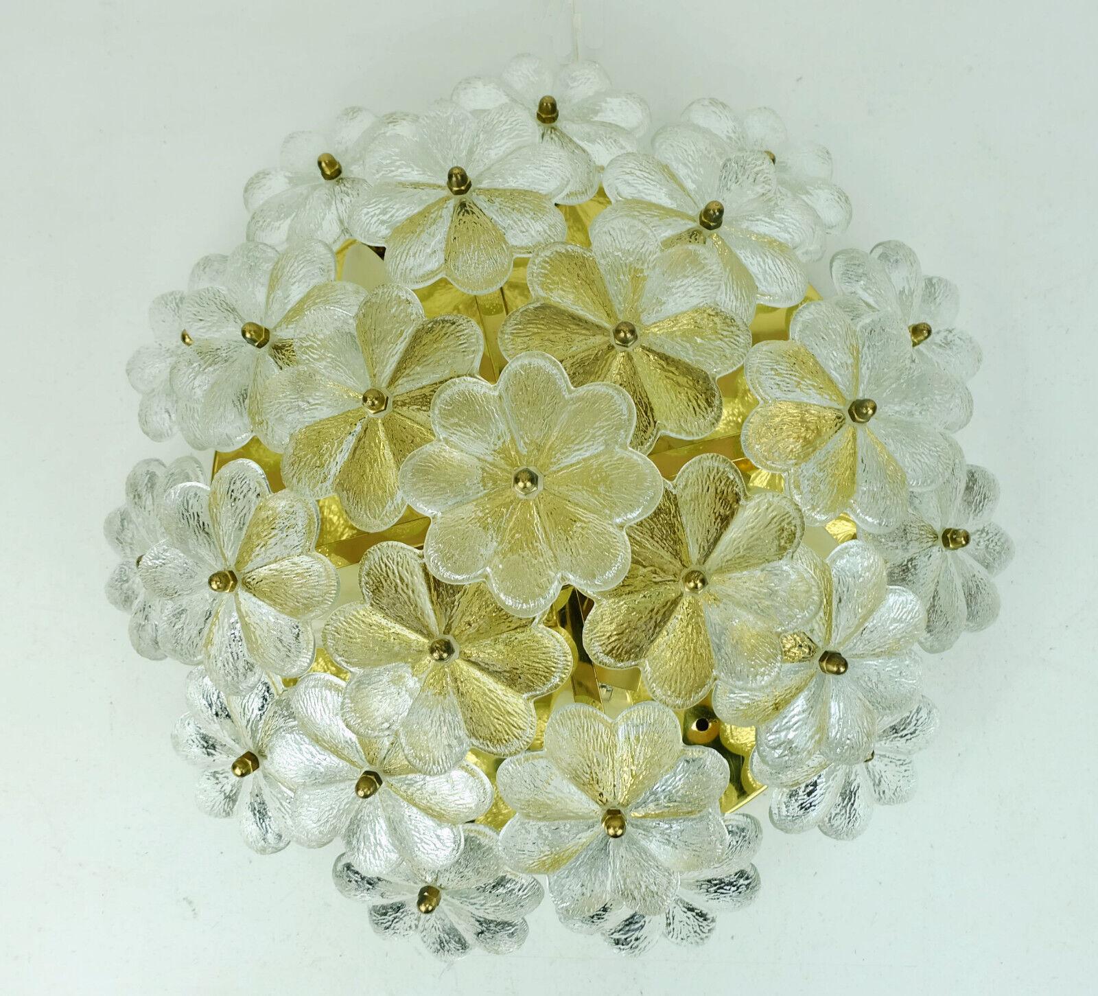 Midcentury Glass Blossoms Ceiling Fixture 1960s Ernst Palme Glass Brass For Sale 1