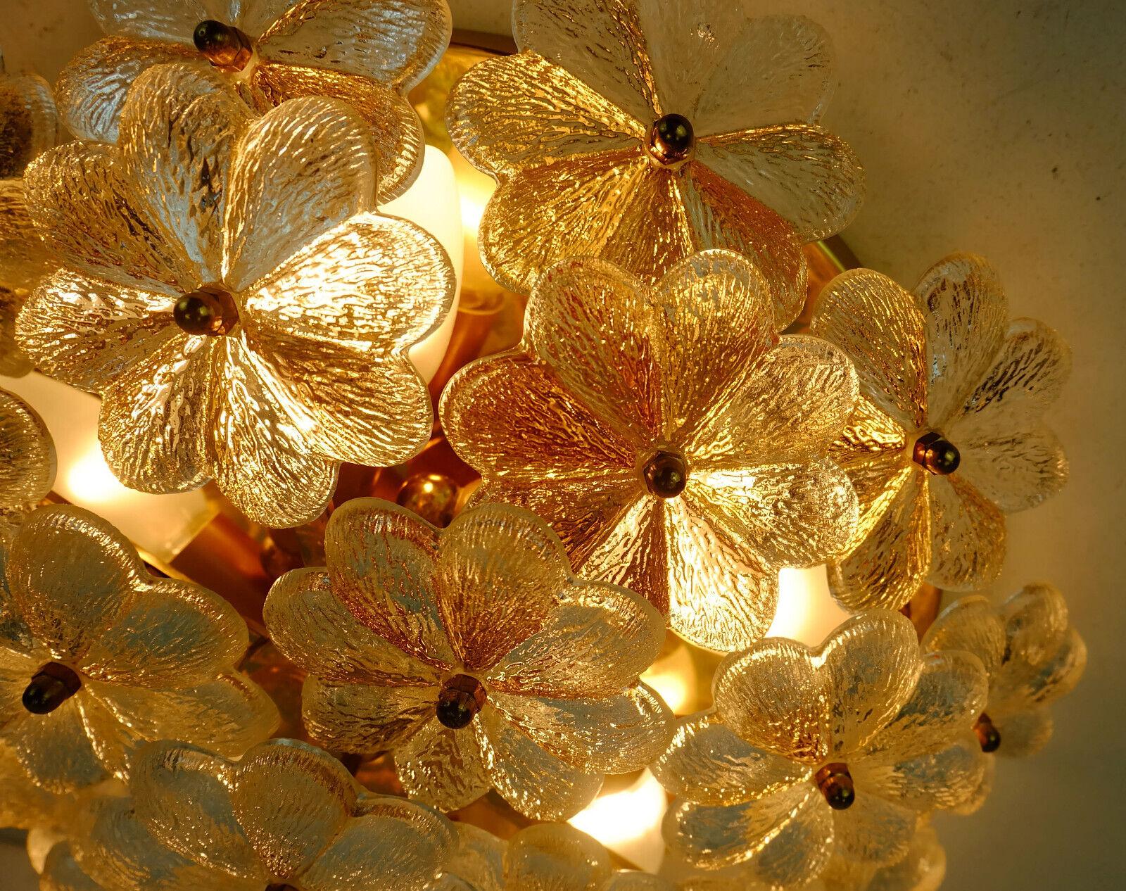 Midcentury Glass Blossoms Ceiling Fixture 1960s Ernst Palme Glass Brass For Sale 2