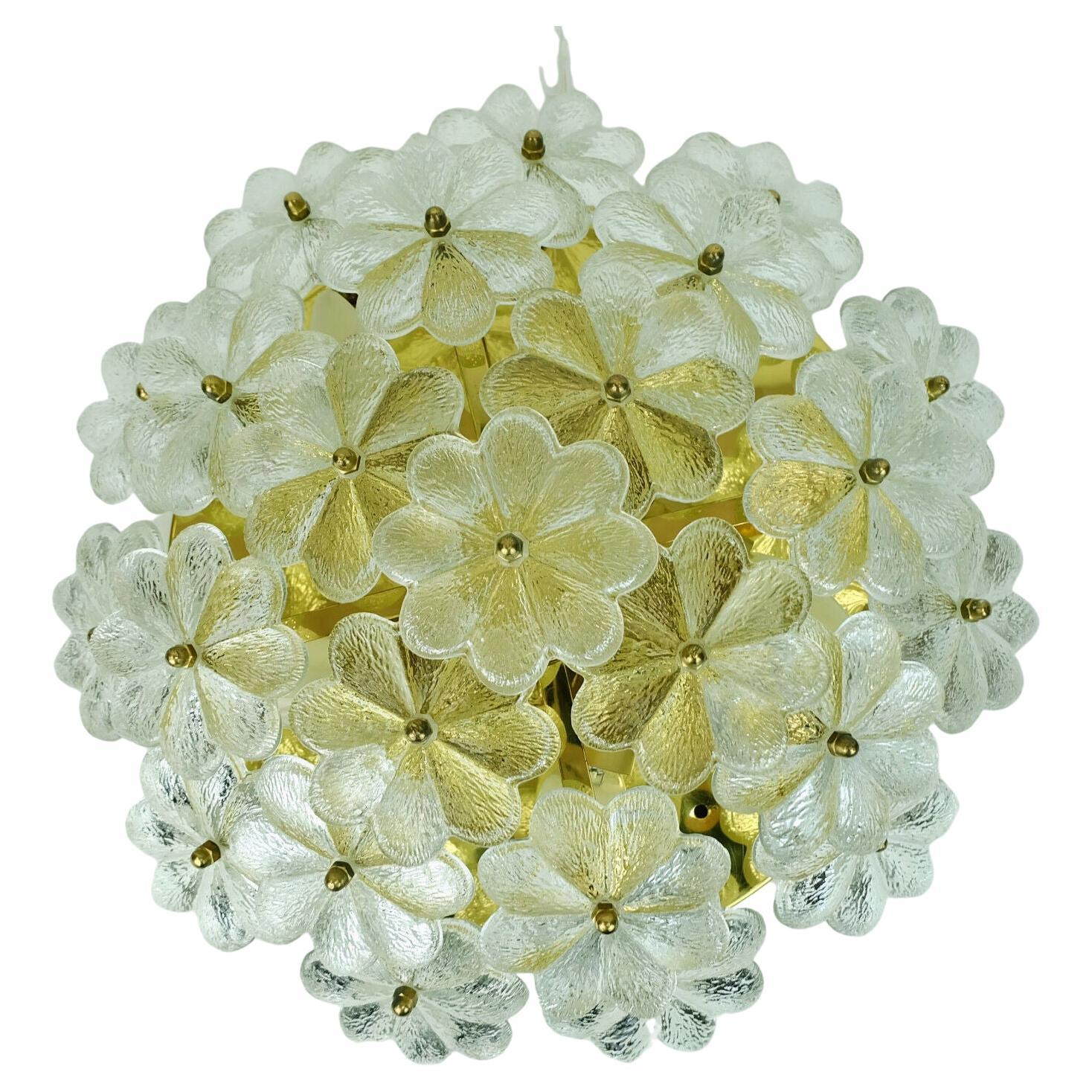Midcentury Glass Blossoms Ceiling Fixture 1960s Ernst Palme Glass Brass For Sale
