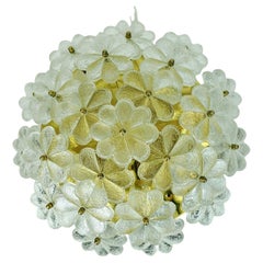 Blüten aus Glas aus der Mitte des Jahrhunderts, CEILING FIXTURE 1960er Jahre ernstes Palmenglas Messing 