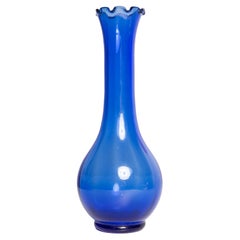 Vintage Midcentury Glass Blue Vase with a Frill, Europe, 1960s