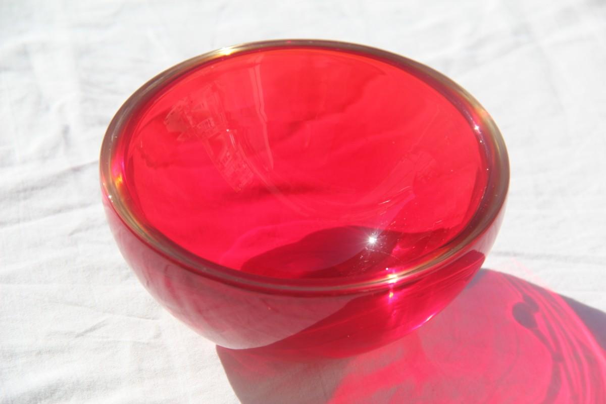 Mid-Century Modern Midcentury Glass Bowl of Murano Glass Ruby Red Seguso 1960s Italian Design