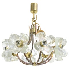 Vintage Midcentury Glass and Brass Chandelier by Sische, circa 1960s