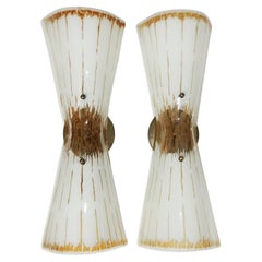 Mid-Century Glass & Brass Hourglass Wall Light Sconces