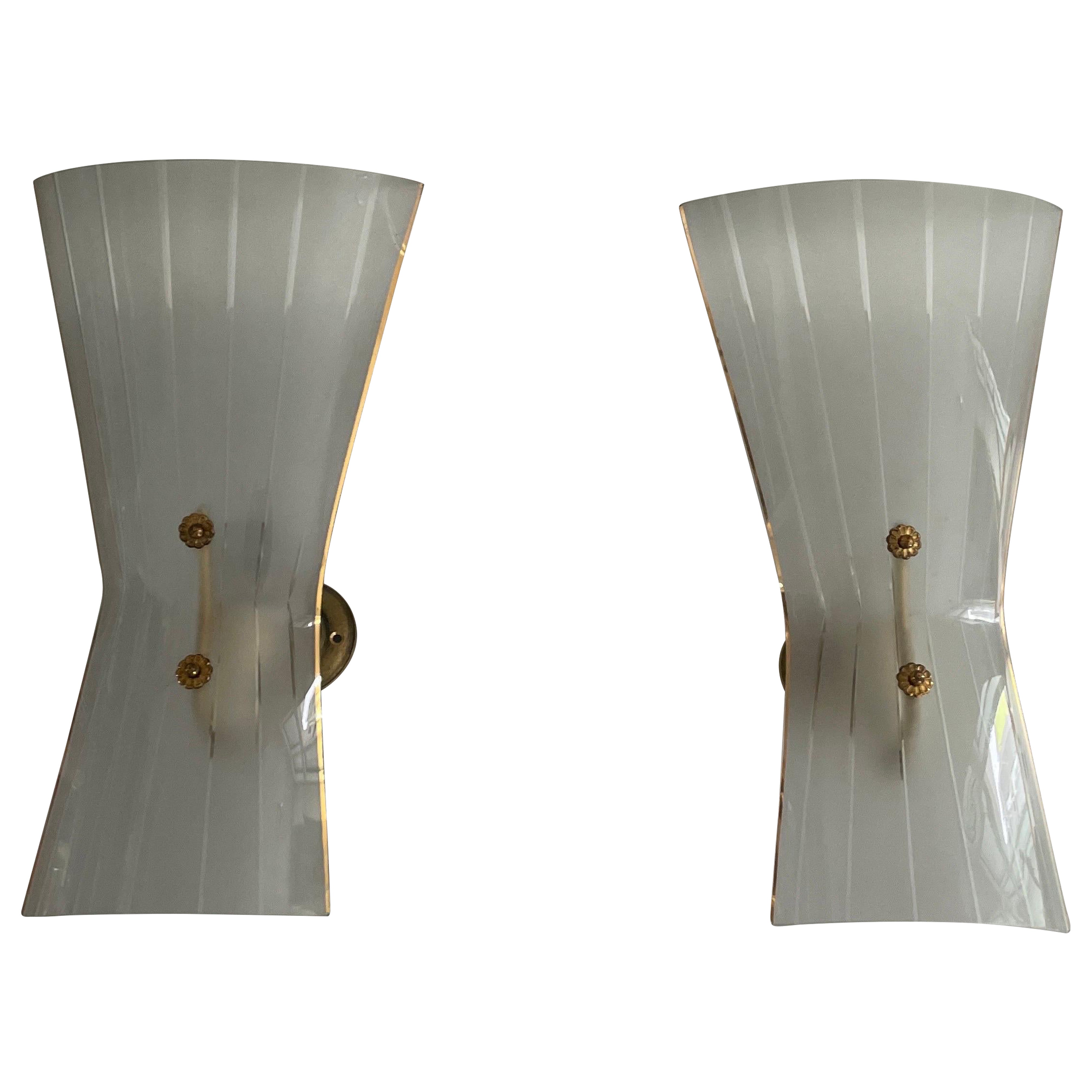 Mid-century Glass
Brass Pair of Sconces, 1950s, Italy