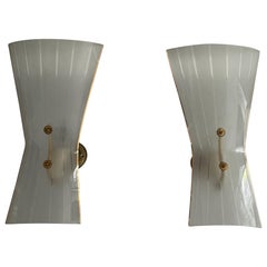 Mid-century Glass
Brass Pair of Sconces, 1950s, Italy
