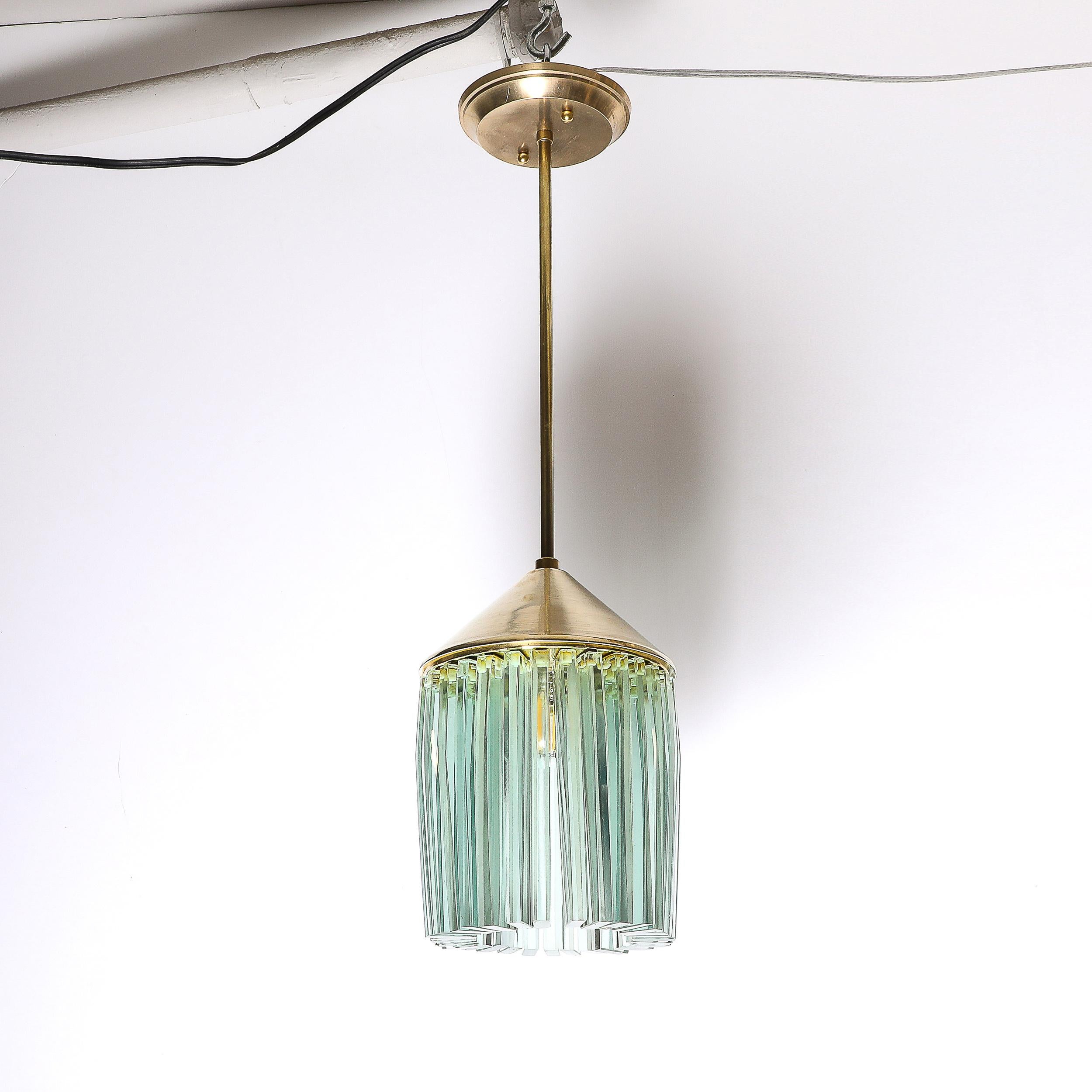 Mid-Century Glass & Brass Pendant Chandelier in the Manner of Fontana Arte For Sale 6