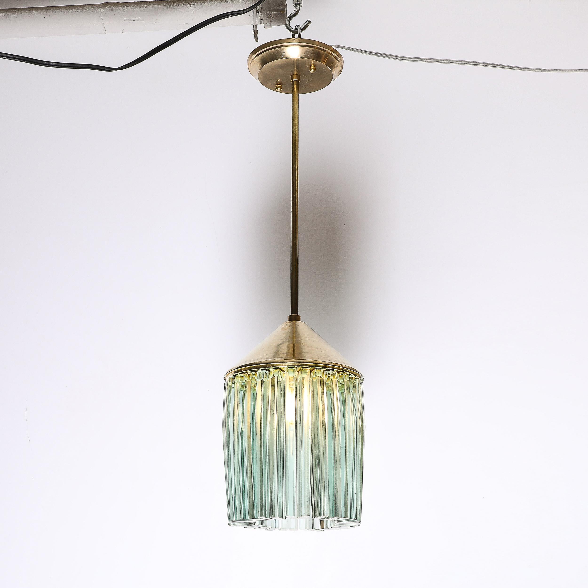 Mid-Century Glass & Brass Pendant Chandelier in the Manner of Fontana Arte For Sale 1