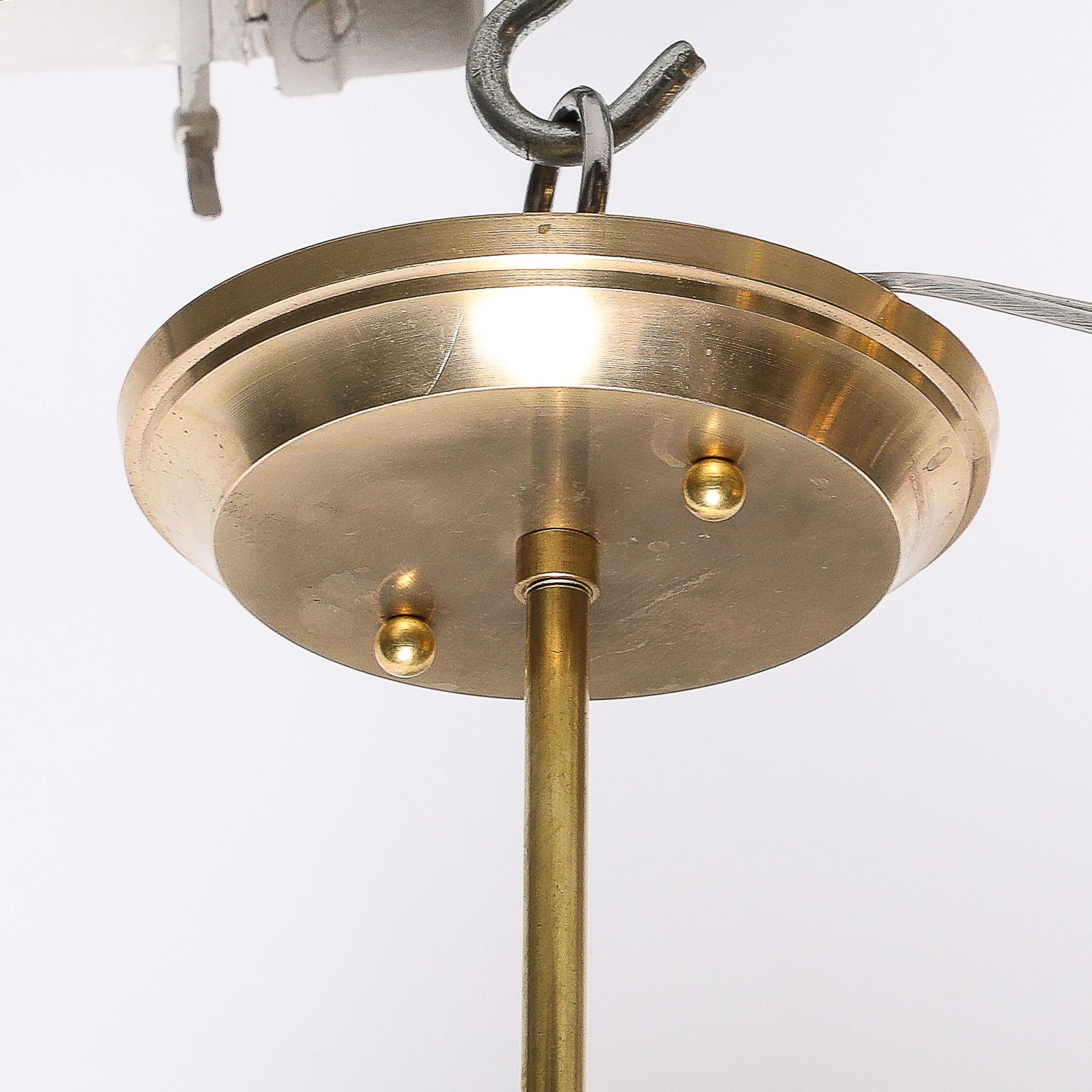Mid-Century Glass & Brass Pendant Chandelier in the Manner of Fontana Arte For Sale 2