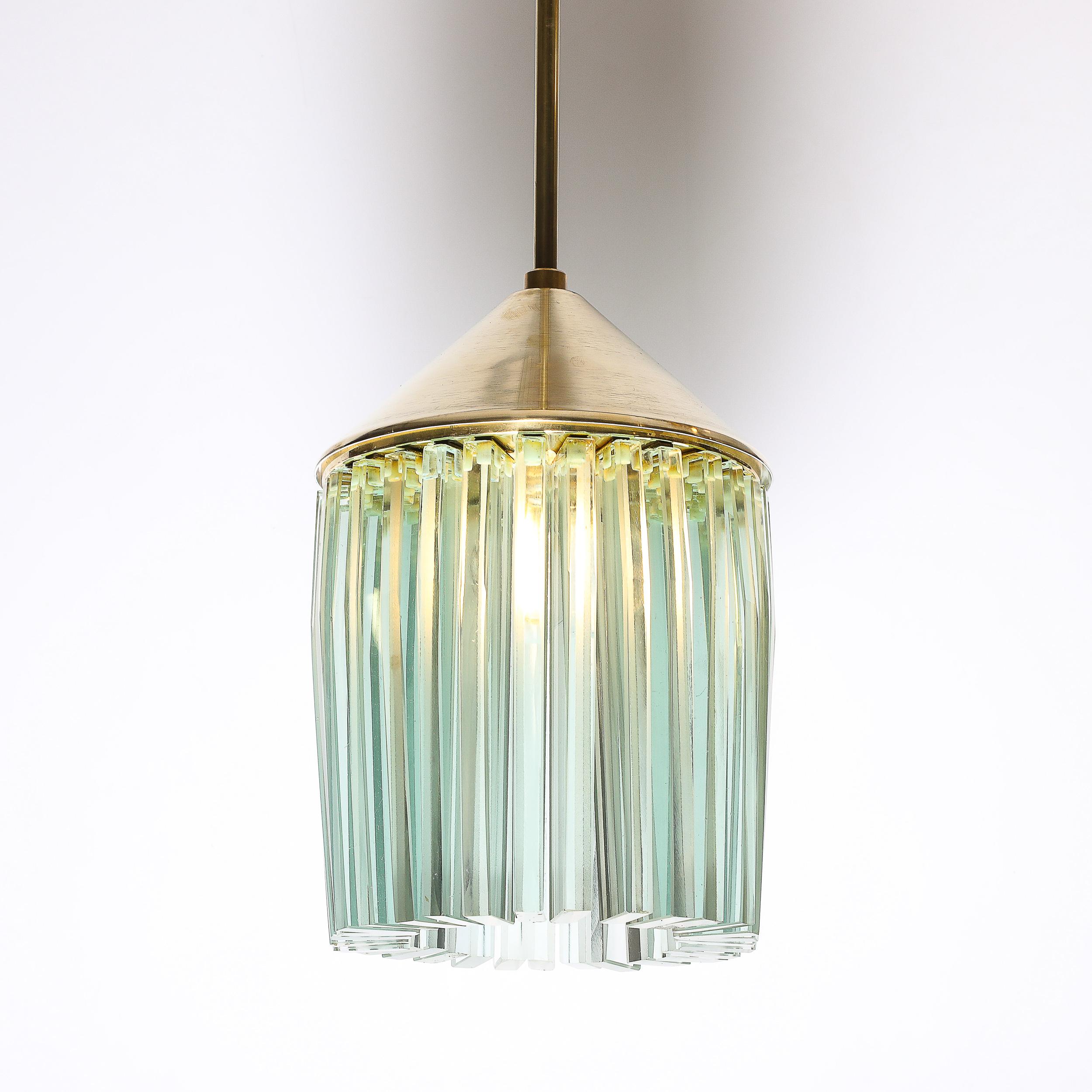Mid-Century Glass & Brass Pendant Chandelier in the Manner of Fontana Arte For Sale 3