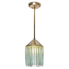 Mid-Century Glass & Brass Pendant Chandelier in the Manner of Fontana Arte