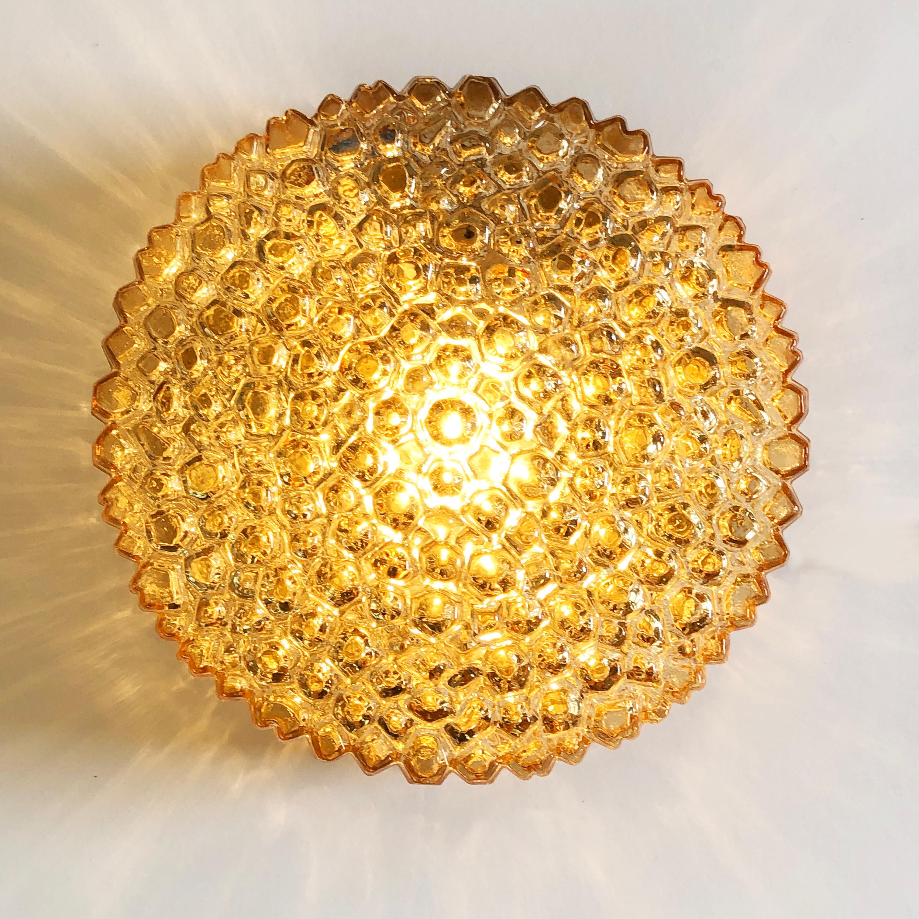 1 of 3 Glass Bubble Gold Ceiling or Flush Mounts Lamps by Tynell 1960's Germany In Good Condition For Sale In Andernach, DE